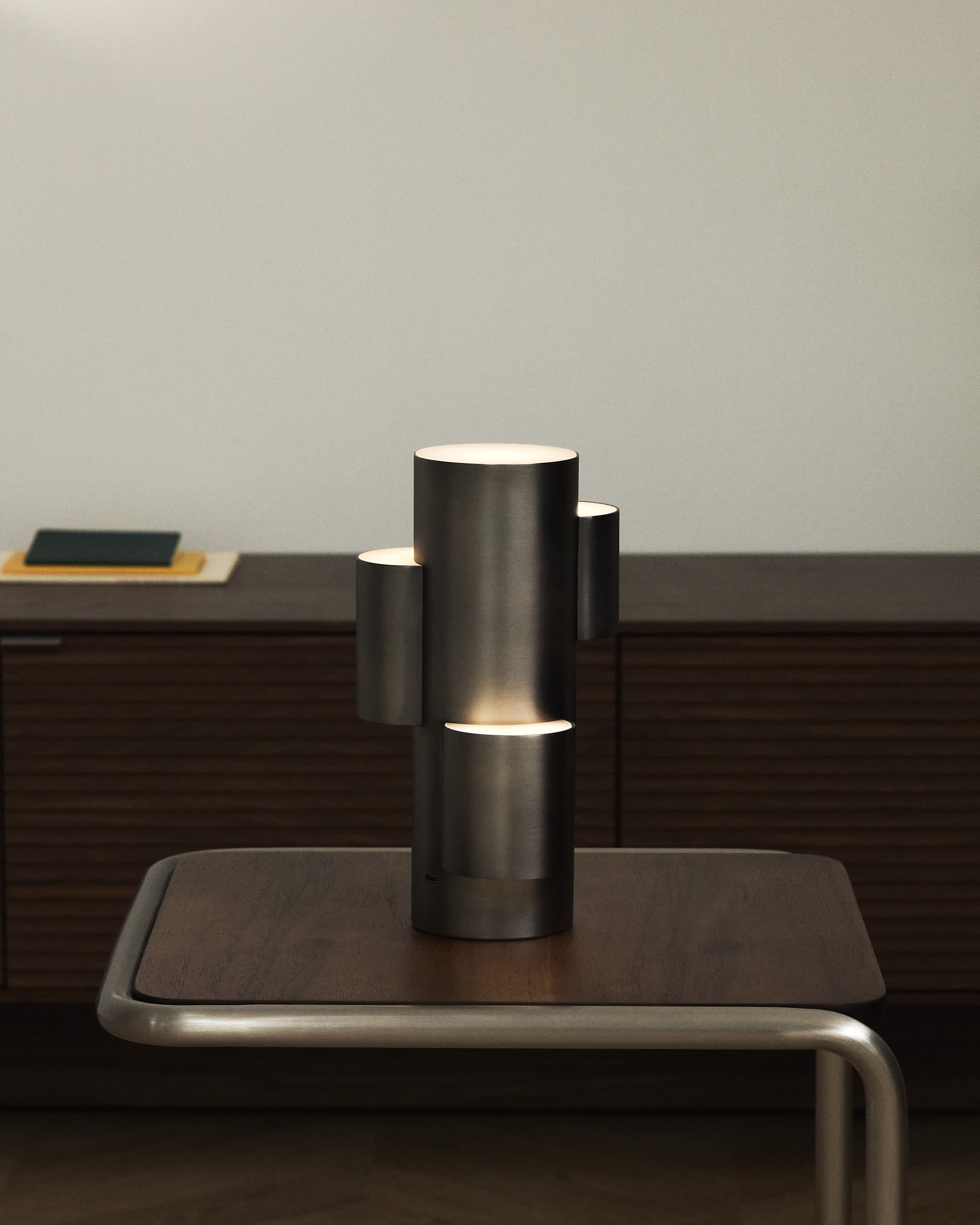 Adrina portable LED table lamp in dark grey metal with brushed finish