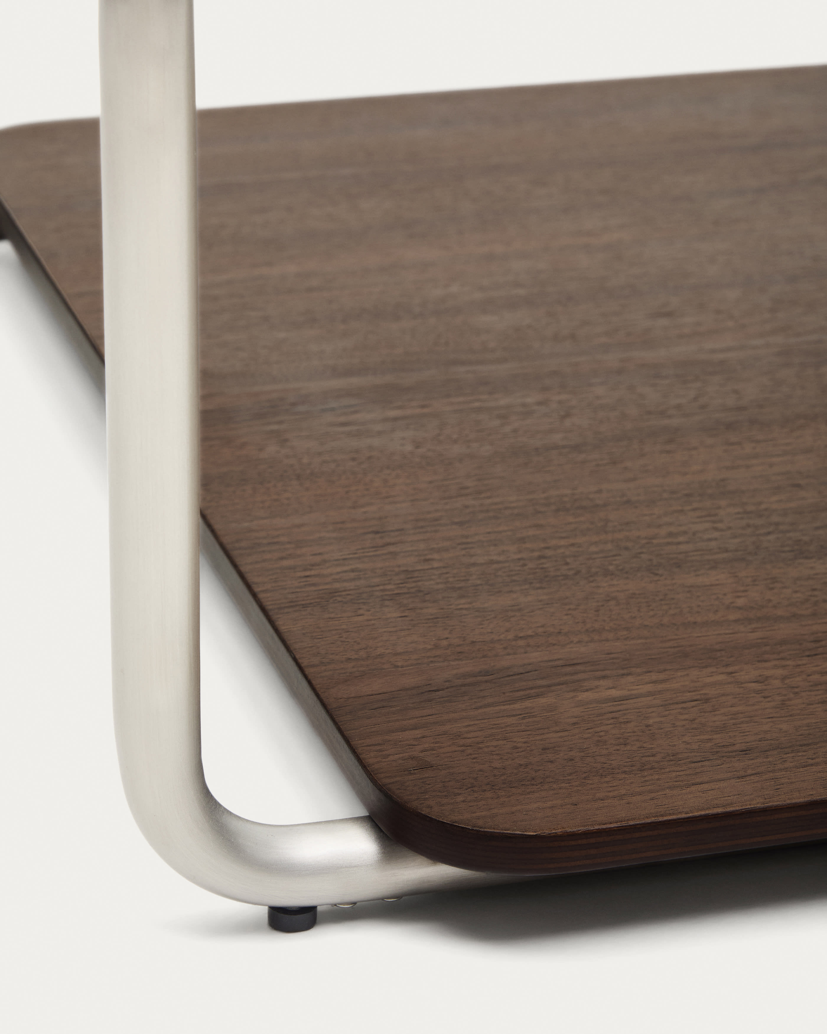 Tarsel coffee table in tempered glass with walnut veneer tray with brushed stainless steel structure 140 x 60cm