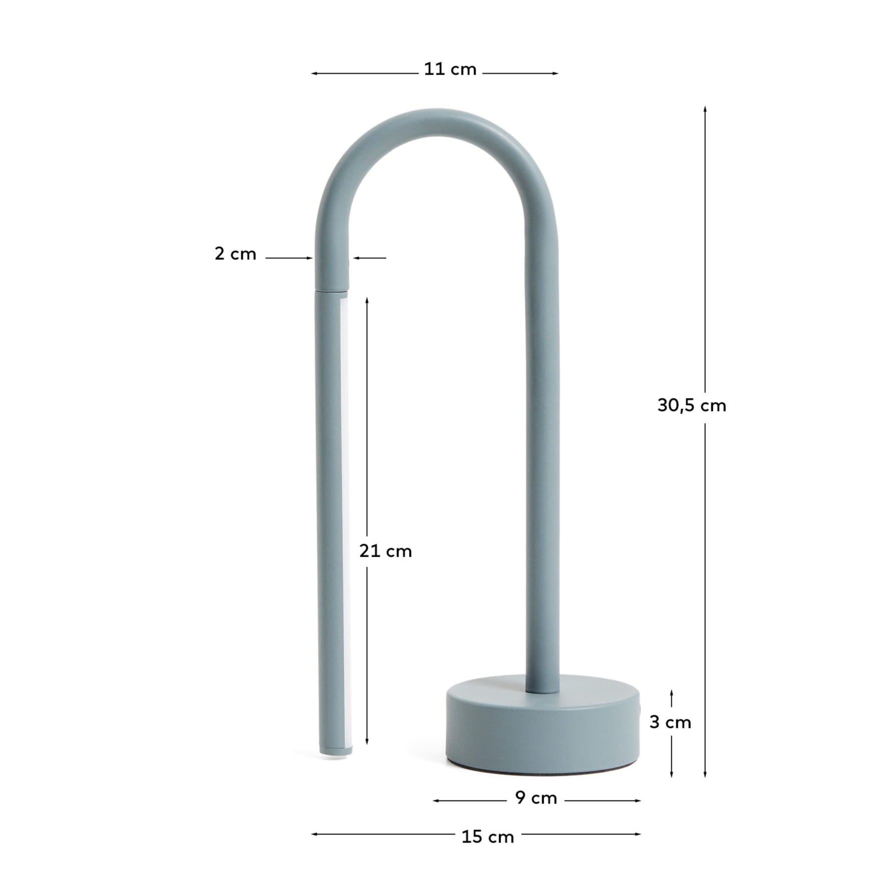 Bow blue aluminium portable table lamp