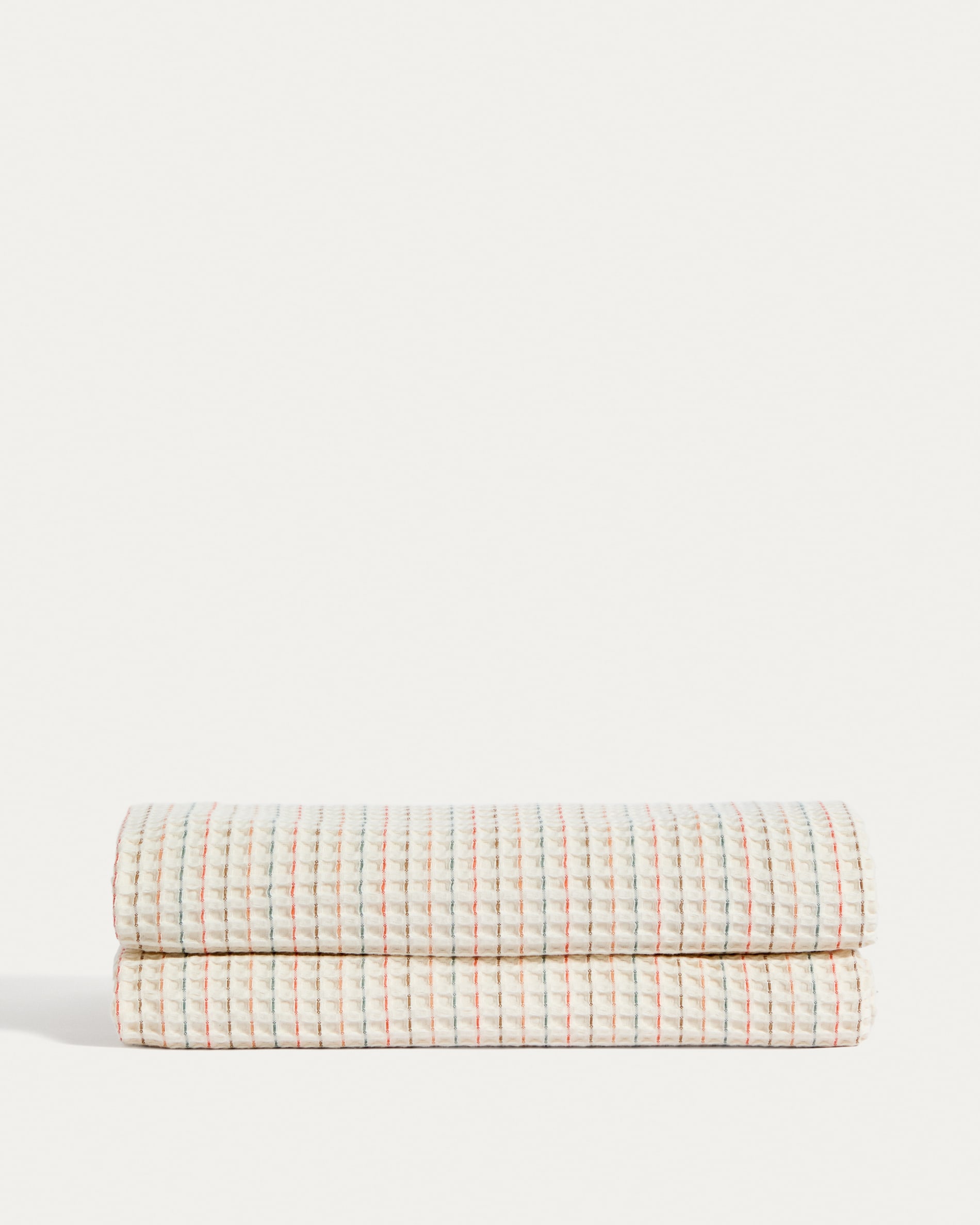 Wufy 100% cotton waffle bedspread in a multicoloured stripe for 90 cm bed