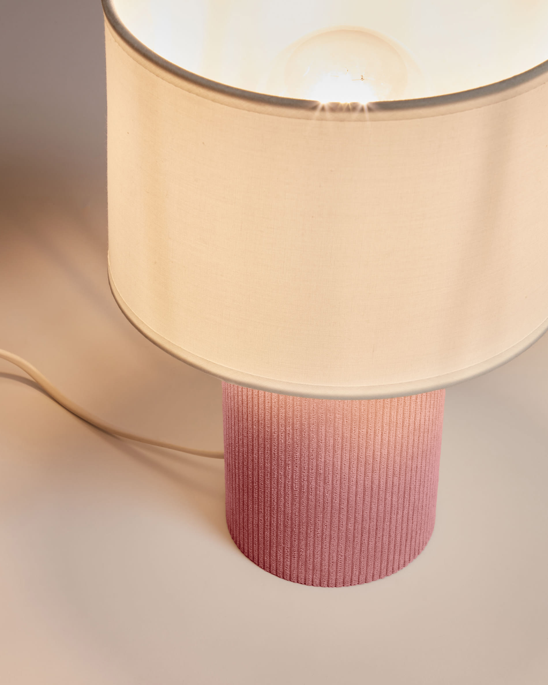 Bianella cotton and pink corduroy table lamp