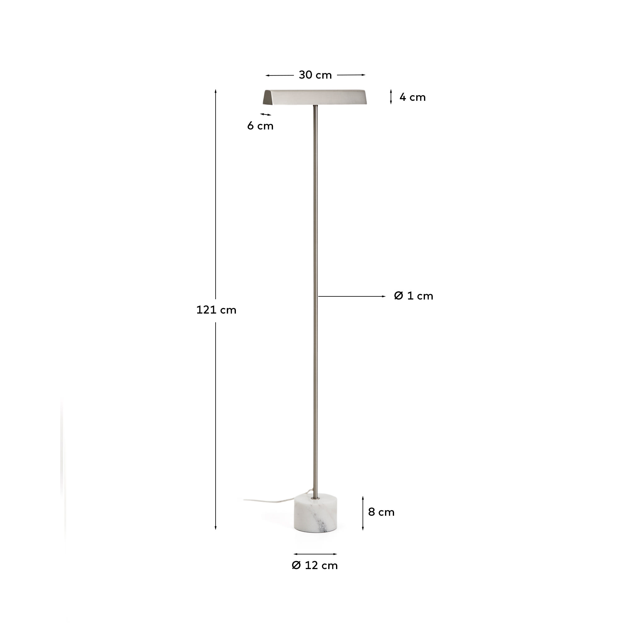 Lynor brushed steel floor lamp with white marble base
