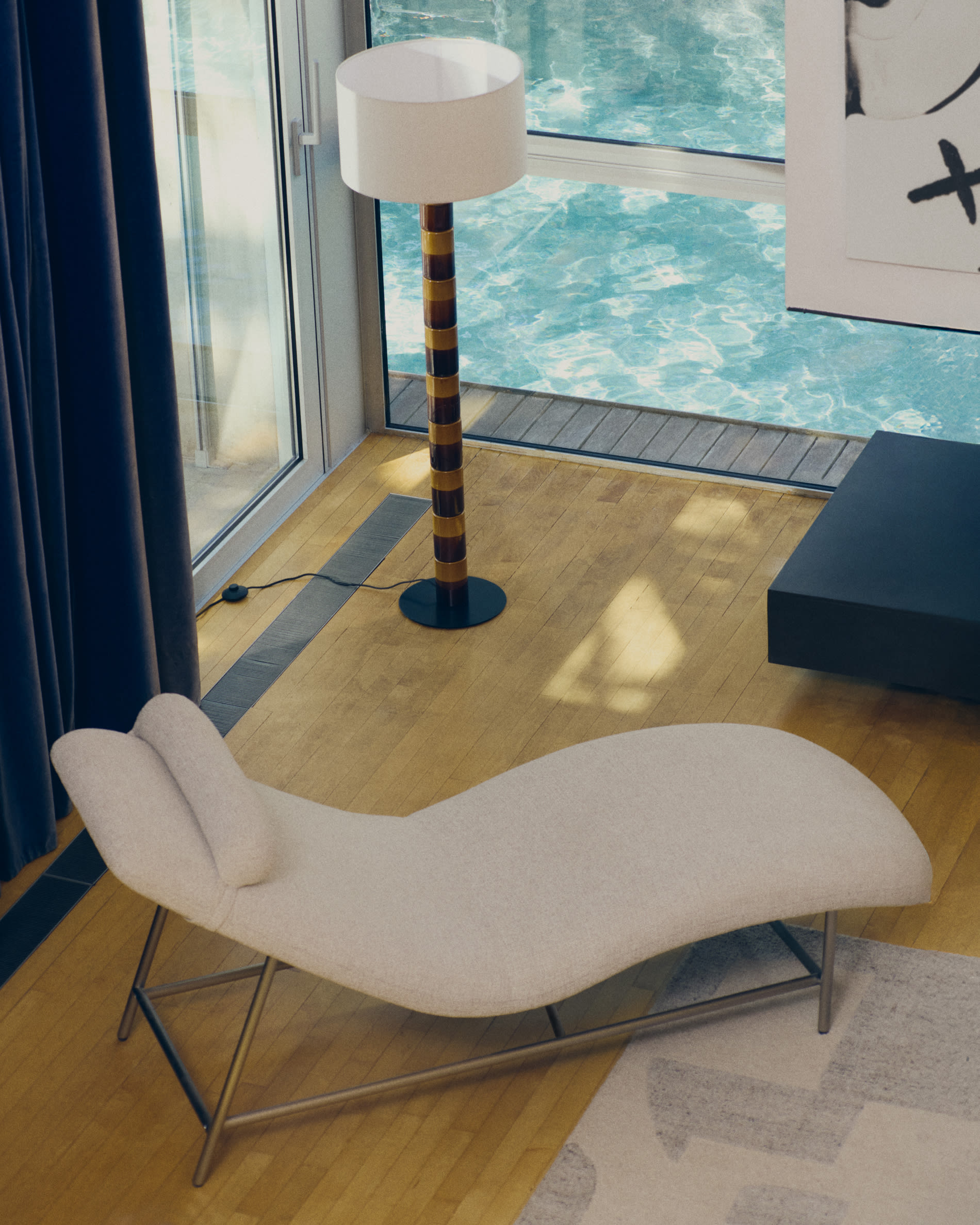 Mavran floor lamp with brown and mustard ceramic base and cotton lampshade