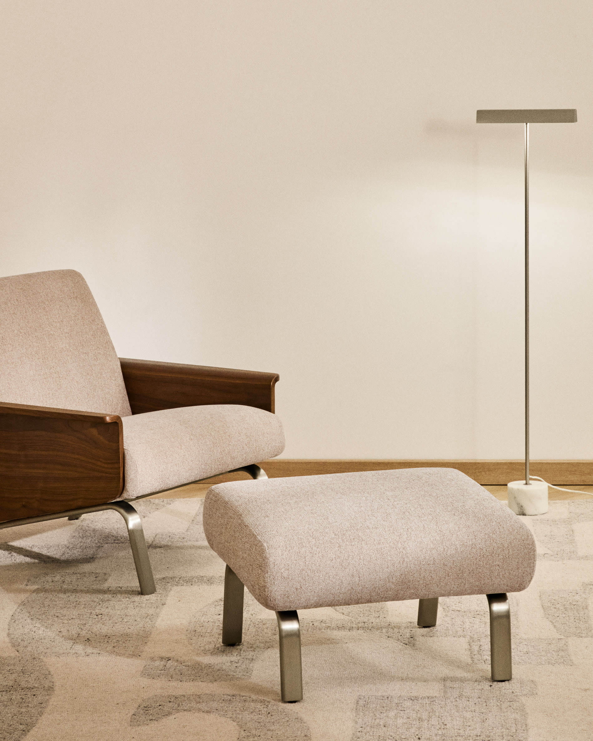 Amsen light brown footrest with brushed stainless steel legs 68 x 55 cm