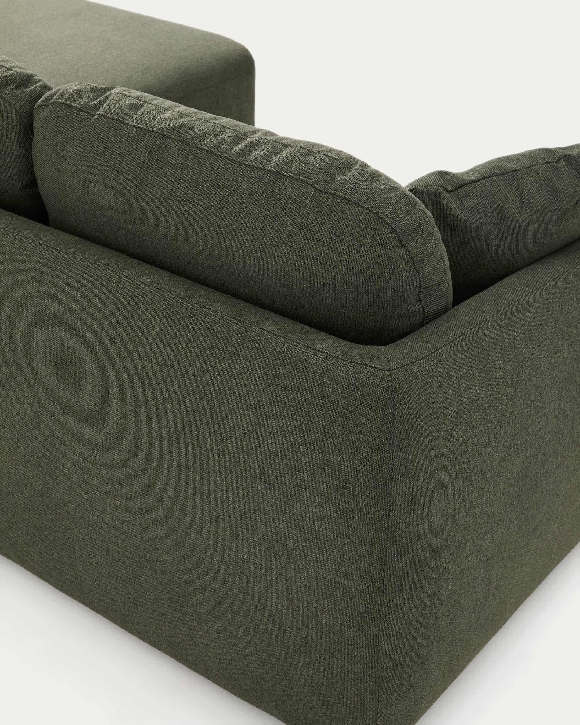 Laira 3-seater sofa bed with left chaise longue in dark green chenille 246cm FSC Mix Credit