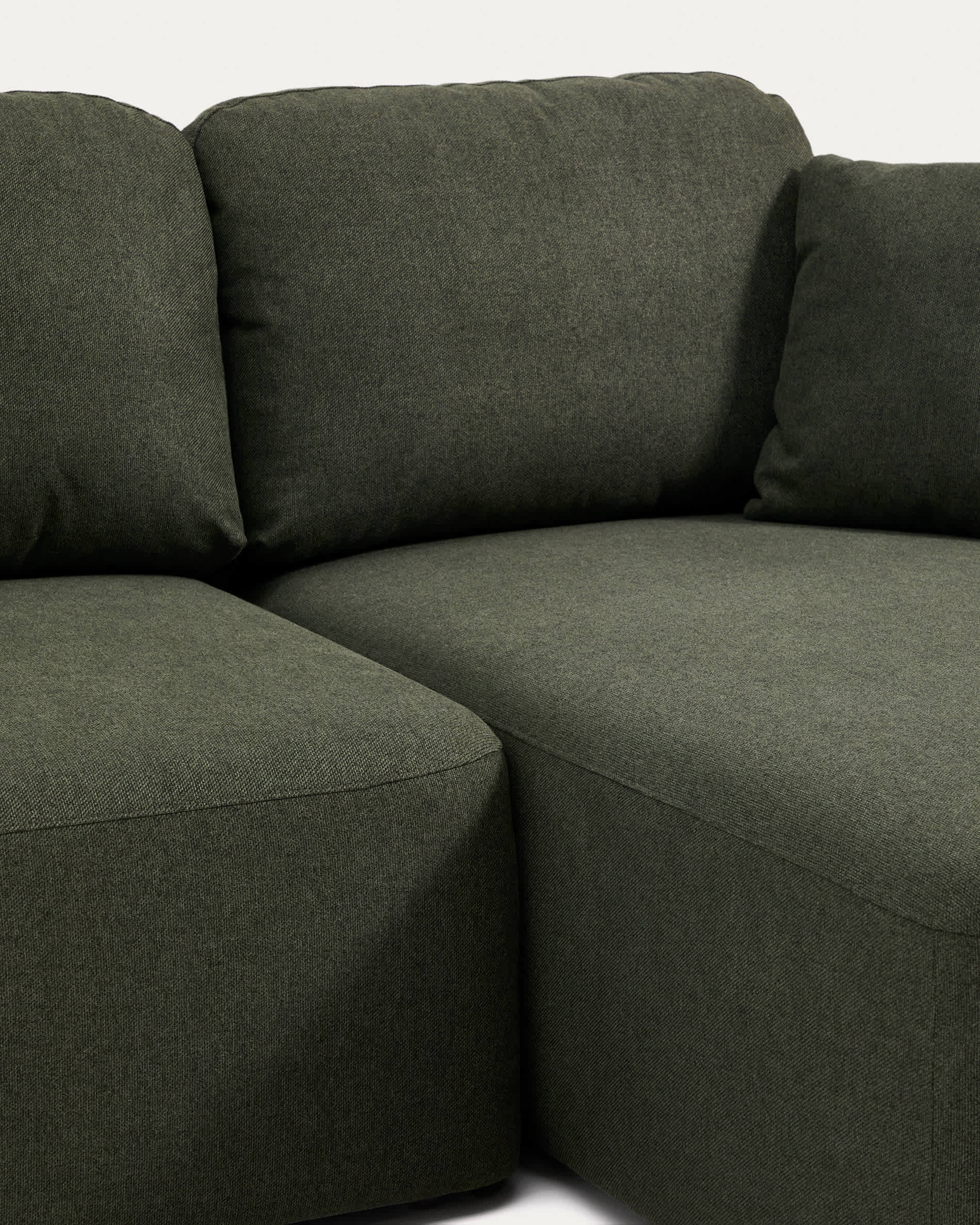 Laira 3-seater sofa bed with right chaise longue in dark green chenille 246cm FSC Mix Credit