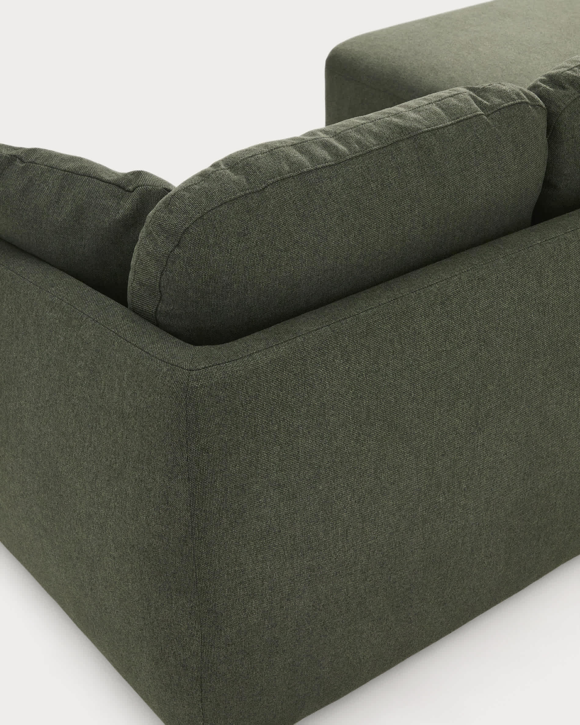 Laira 3-seater sofa bed with right chaise longue in dark green chenille 246cm FSC Mix Credit
