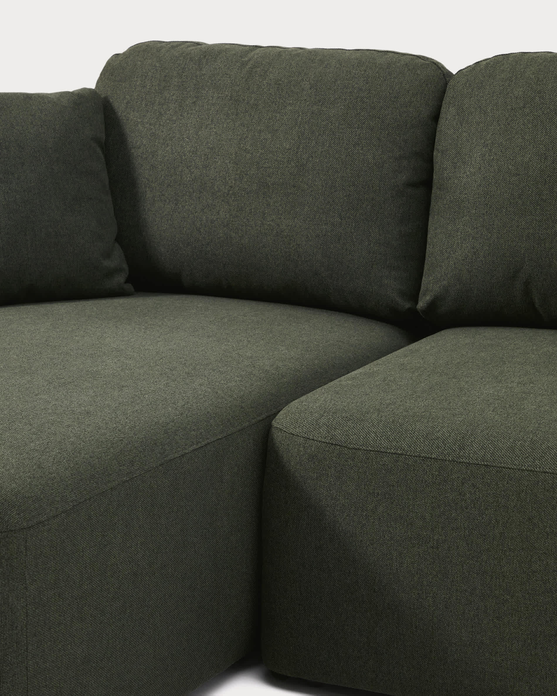 Laira 3-seater sofa bed with left chaise longue in dark green chenille 246cm FSC Mix Credit