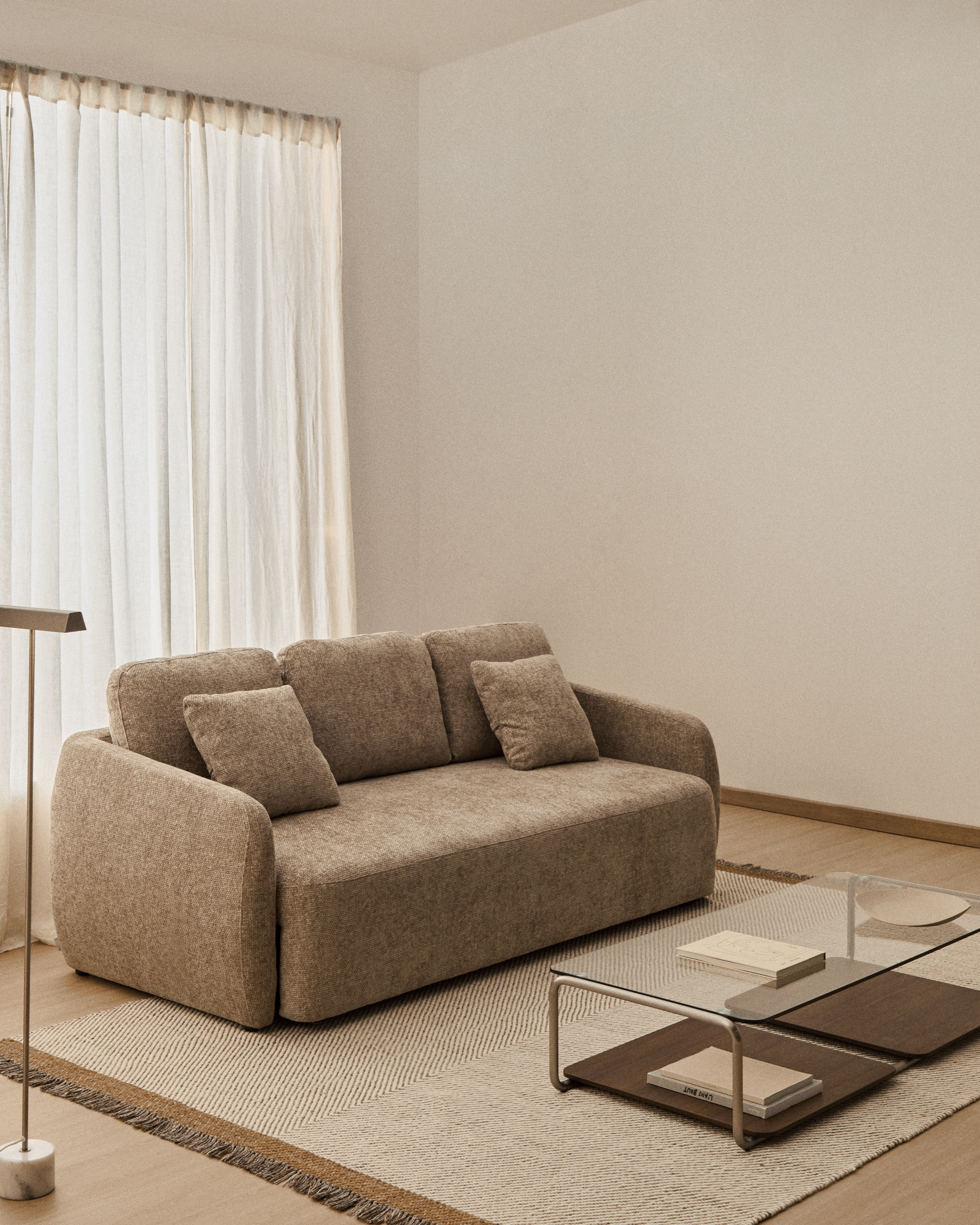 Laira 3-seater sofa bed in taupe chenille 218cm FSC Mix Credit
