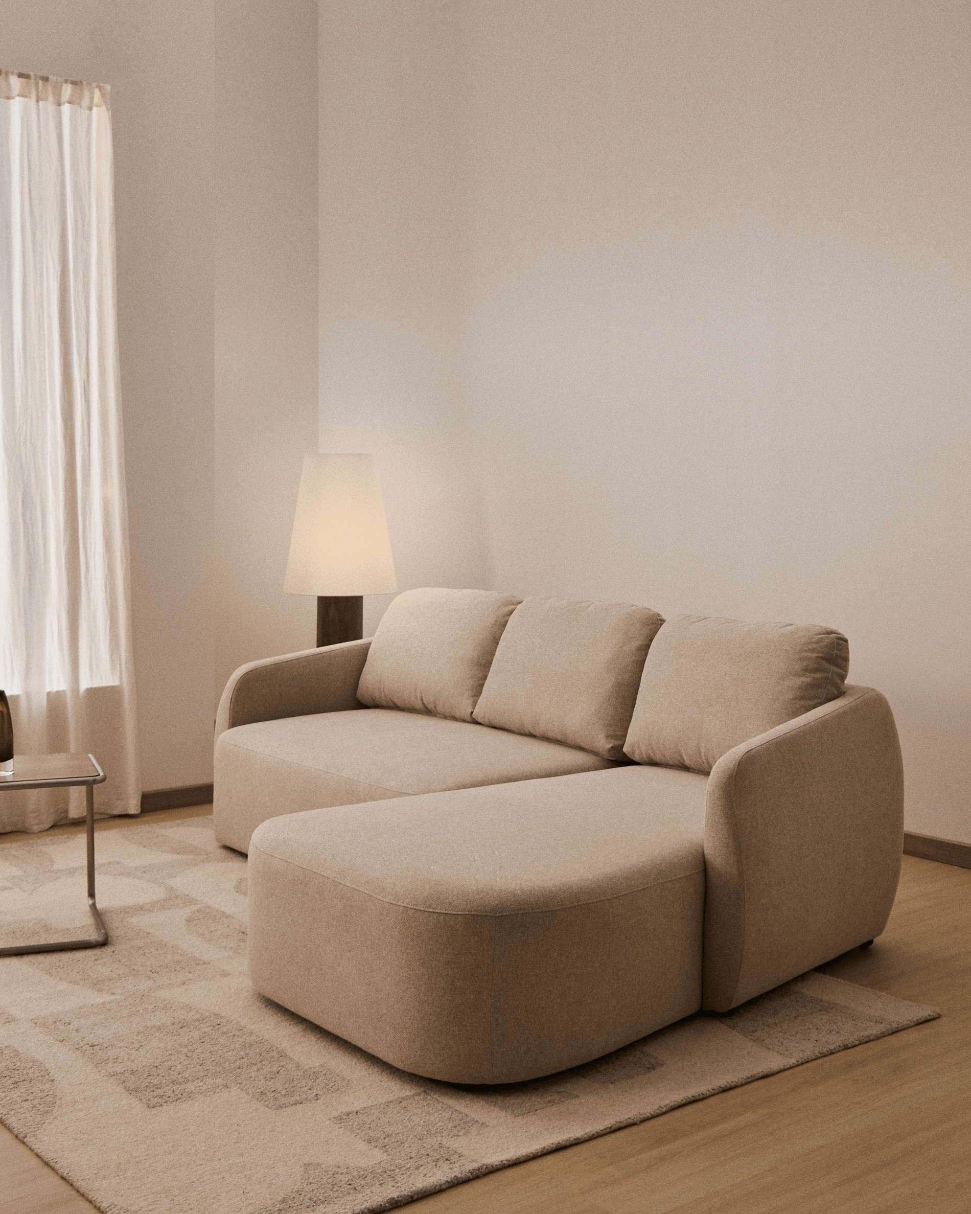 Laira 3-seater sofa bed with right chaise longue in beige chenille 246cm FSC Mix Credit