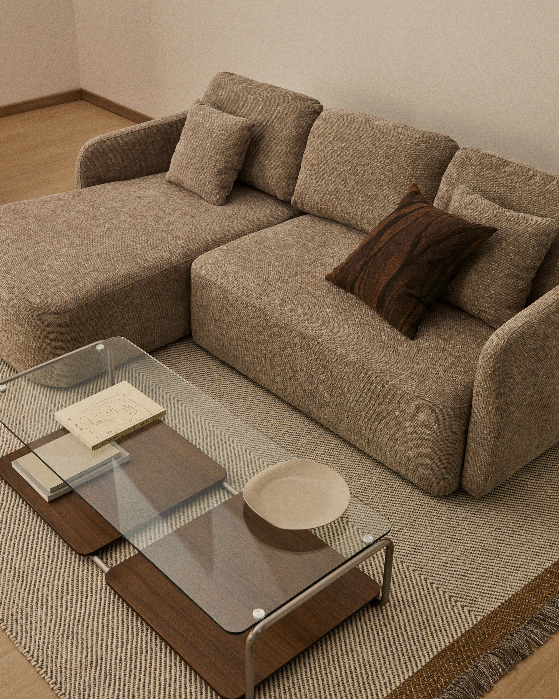 Laira 3-seater sofa bed with left chaise longue in taupe chenille 246cm FSC Mix Credit