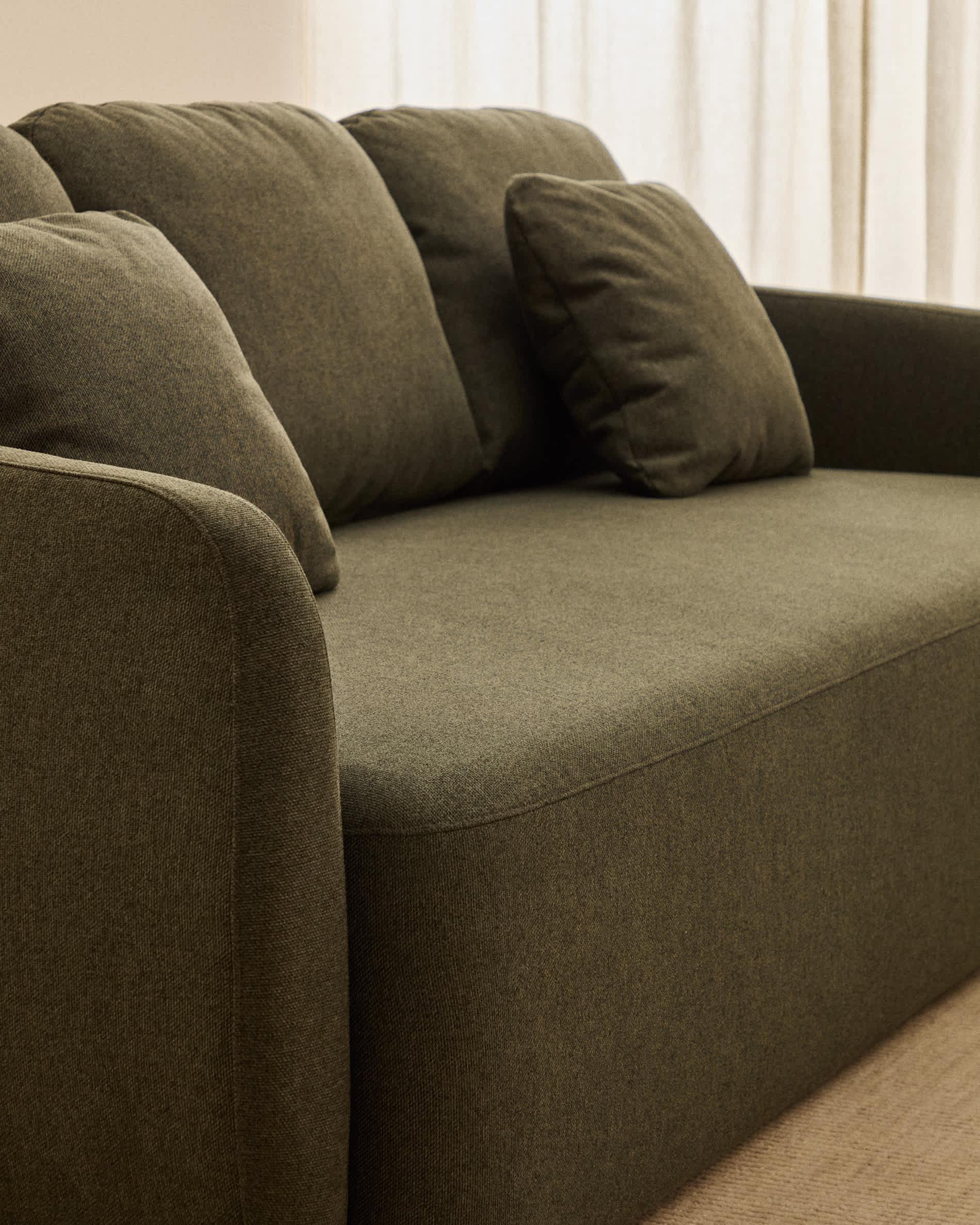 Laira 3-seater sofa bed in dark green chenille 218cm FSC Mix Credit