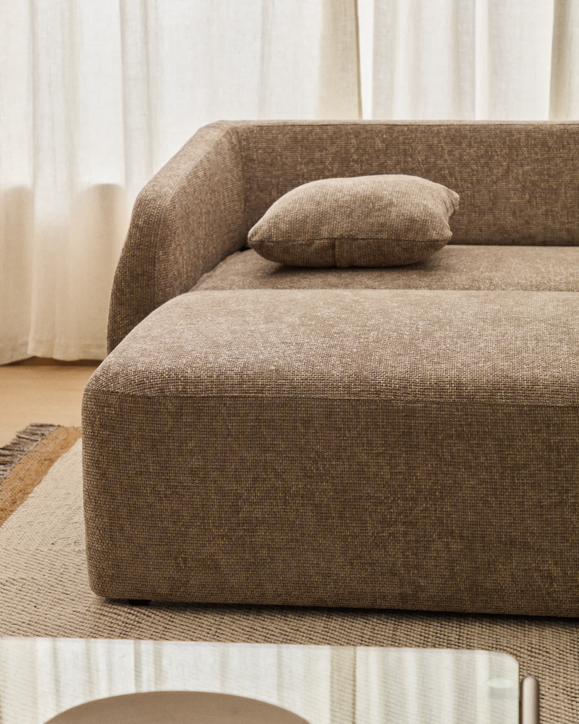 Laira 3-seater sofa bed with right chaise longue in taupe chenille 246cm FSC Mix Credit