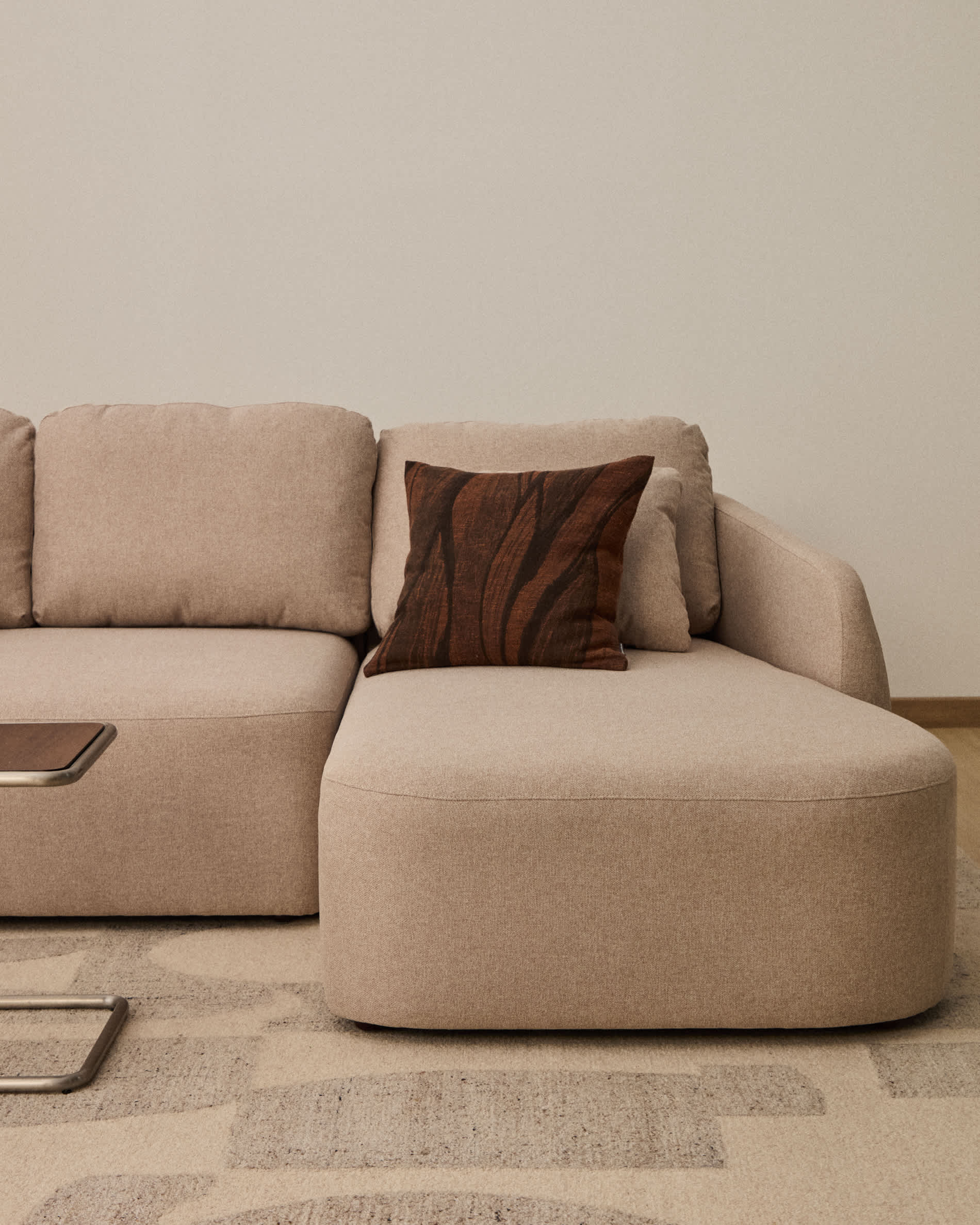Laira 3-seater sofa bed with right chaise longue in beige chenille 246cm FSC Mix Credit