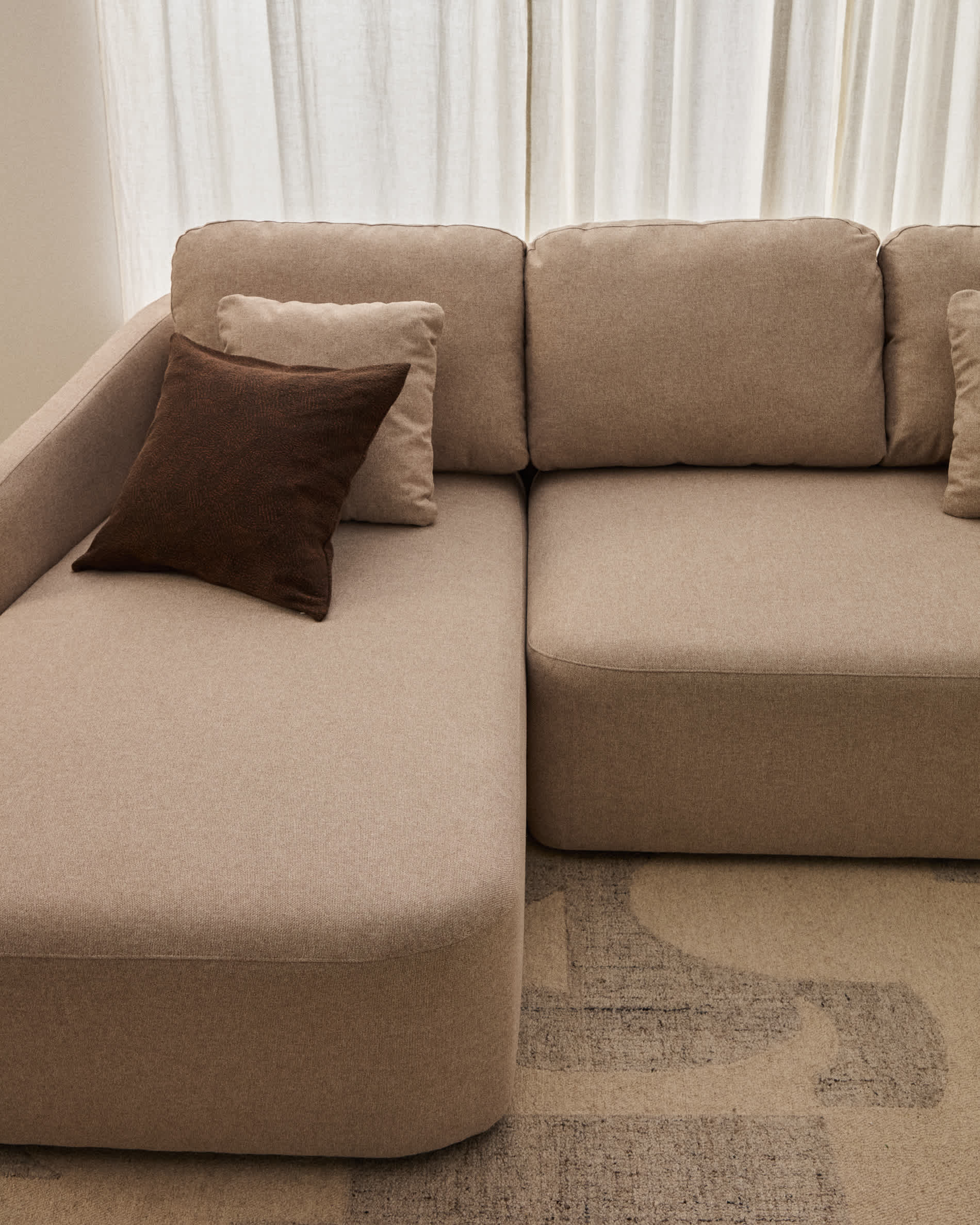 Laira 3-seater sofa bed with left chaise longue in beige chenille 246cm FSC Mix Credit