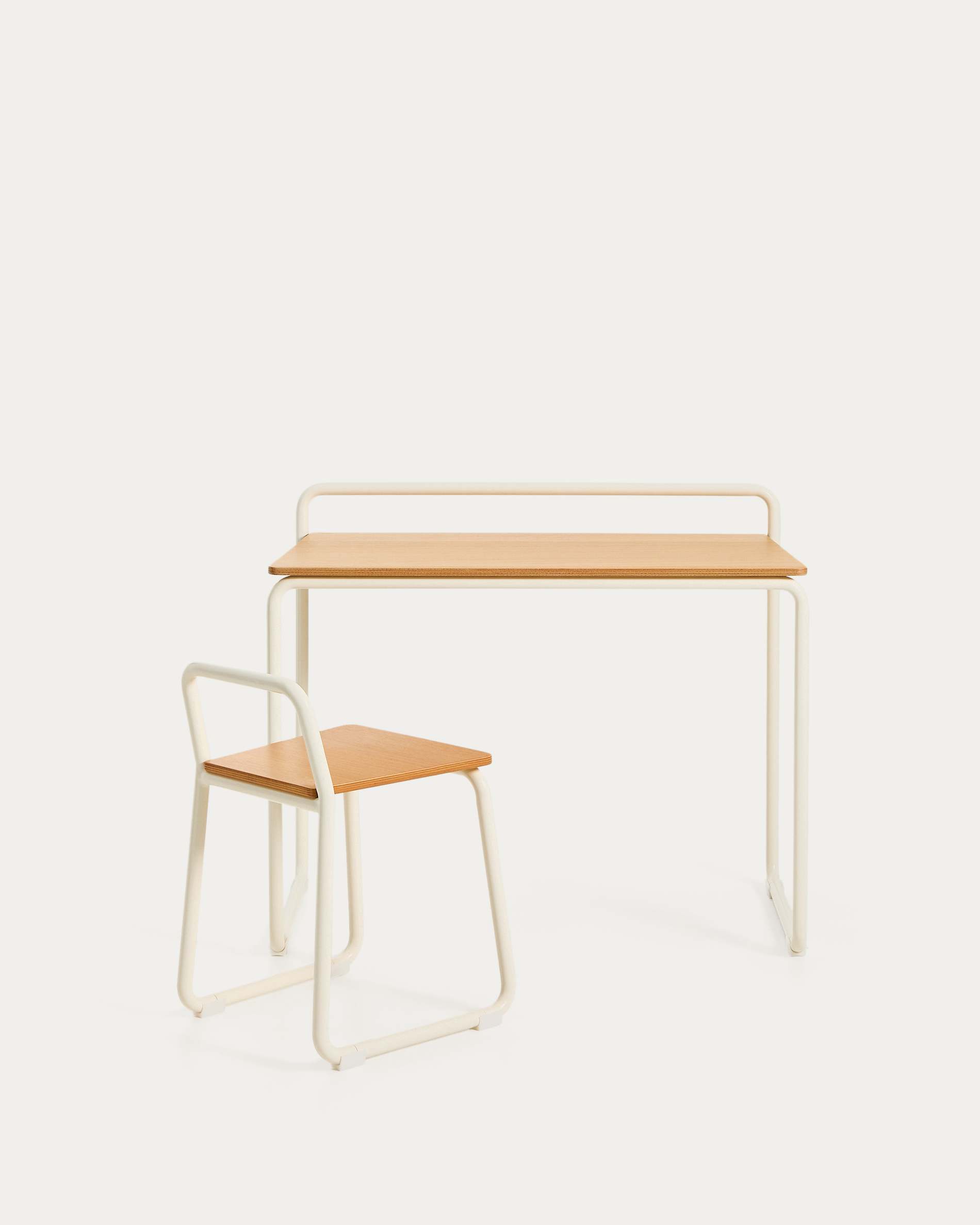 Tinn ash veneer chair with a beige metal structure