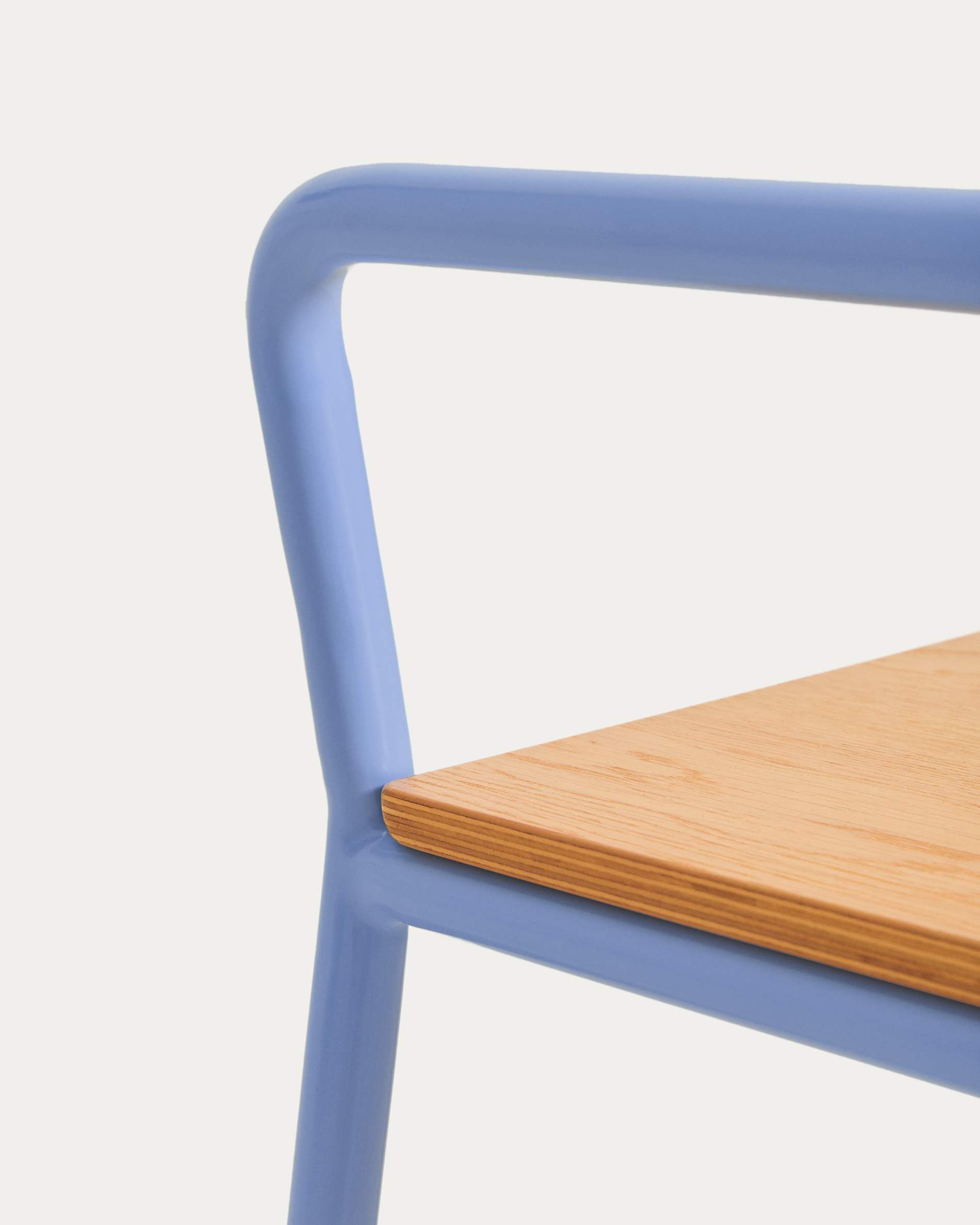 Tinn ash veneer bench with a blue metal structure, 75 cm