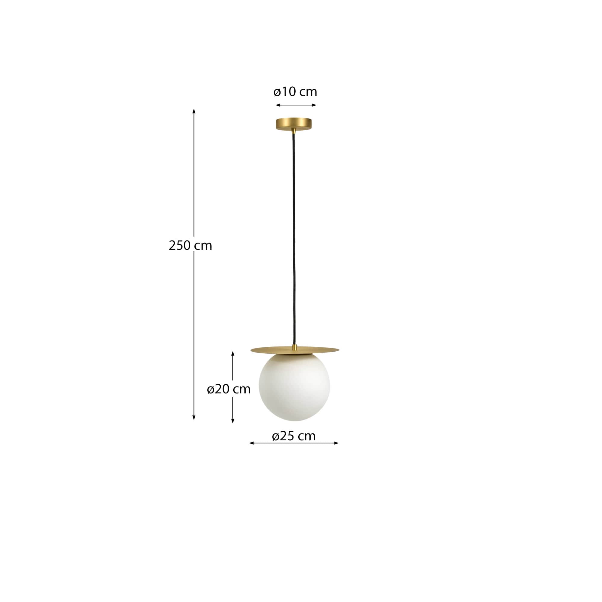 Brisia metal ceiling lamp with brushed brass finish and 1 frosted glass ball Ø20cm