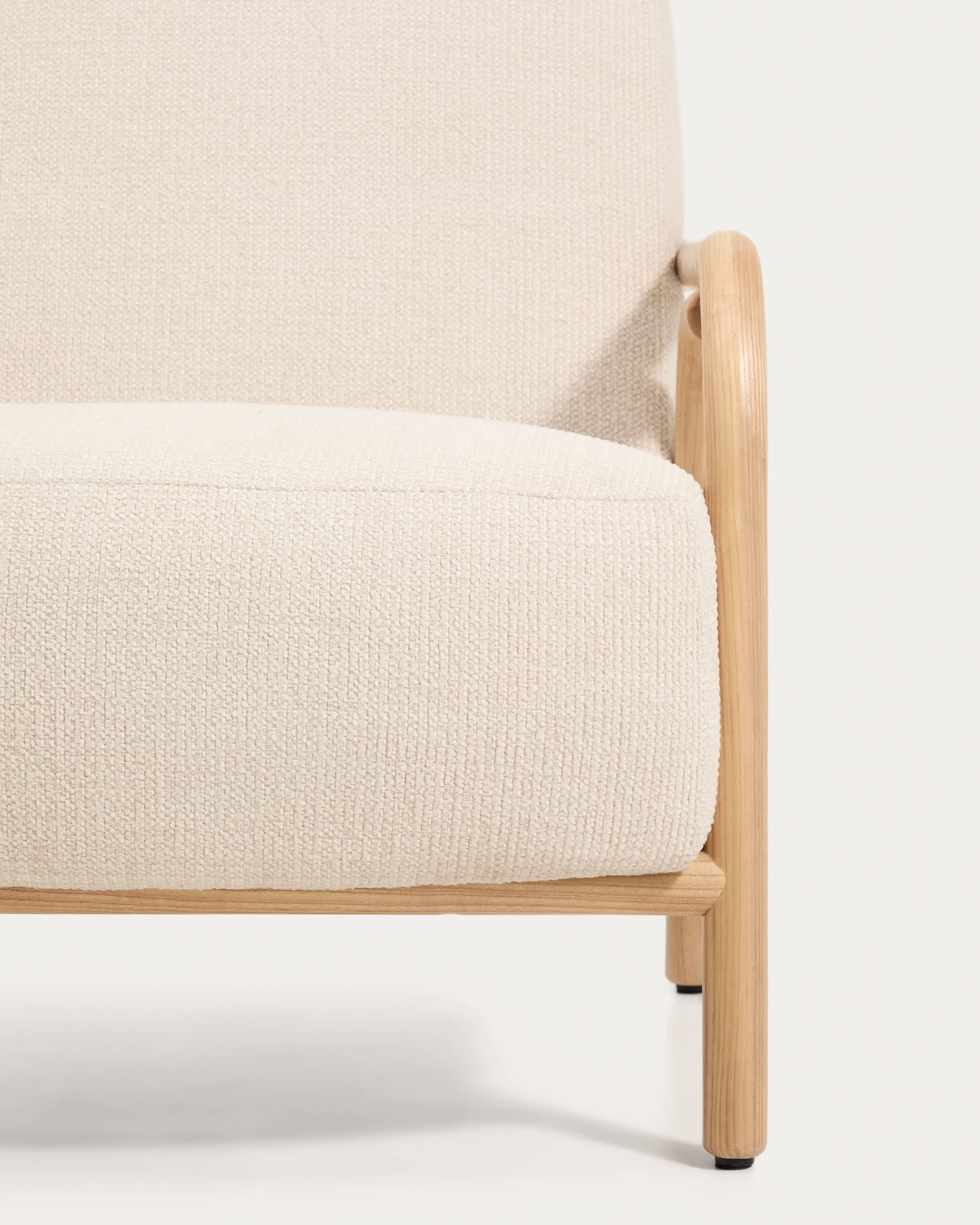 Sylo armchair in beige chenille and solid ash wood with natural-coloured finish FSC 100%