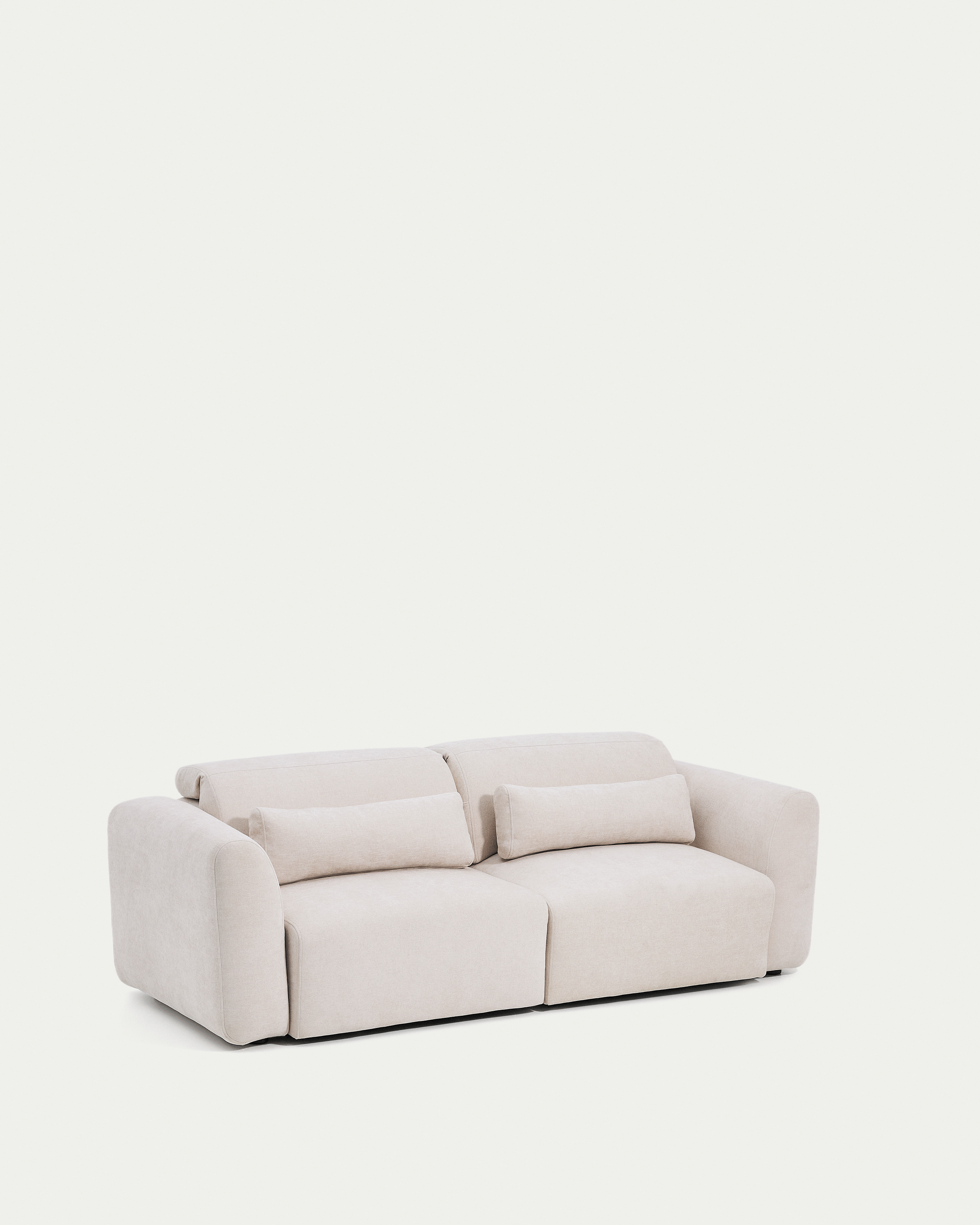 Lares 3-seater sofa with motorised sliding seats and reclining headrest in beige chenille 240cm