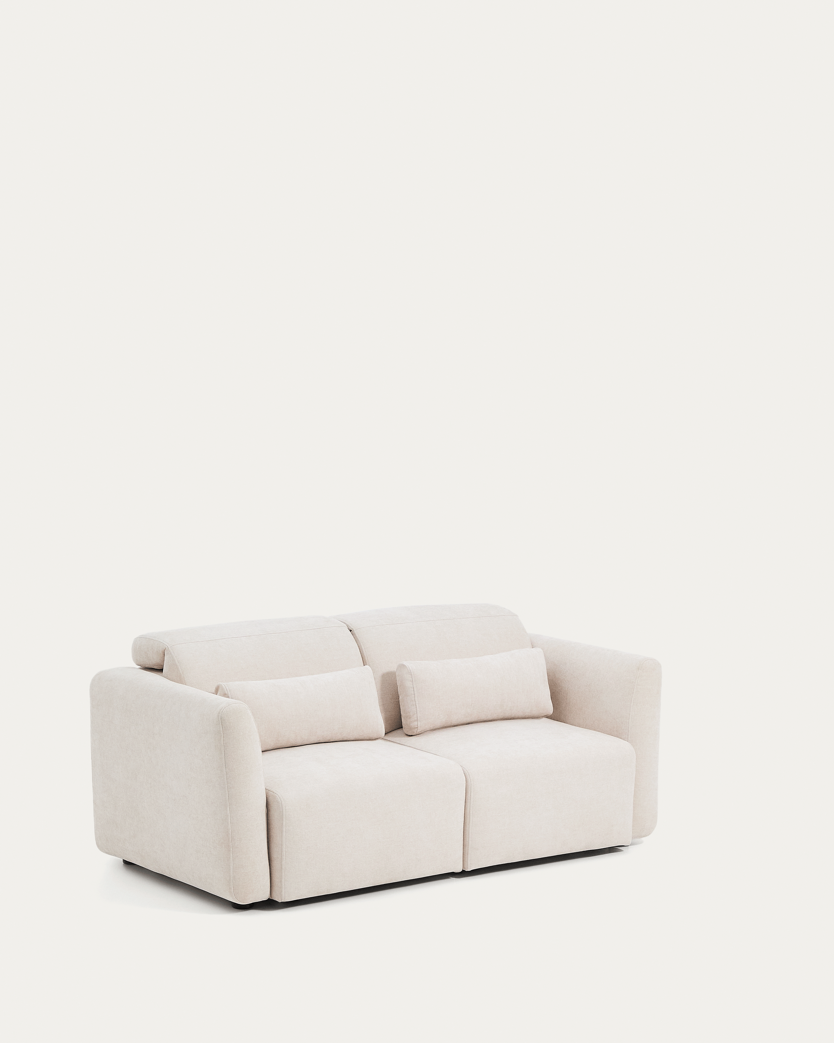 Lares 2-seater sofa with motorised sliding seats and reclining headrest in beige chenille 180cm