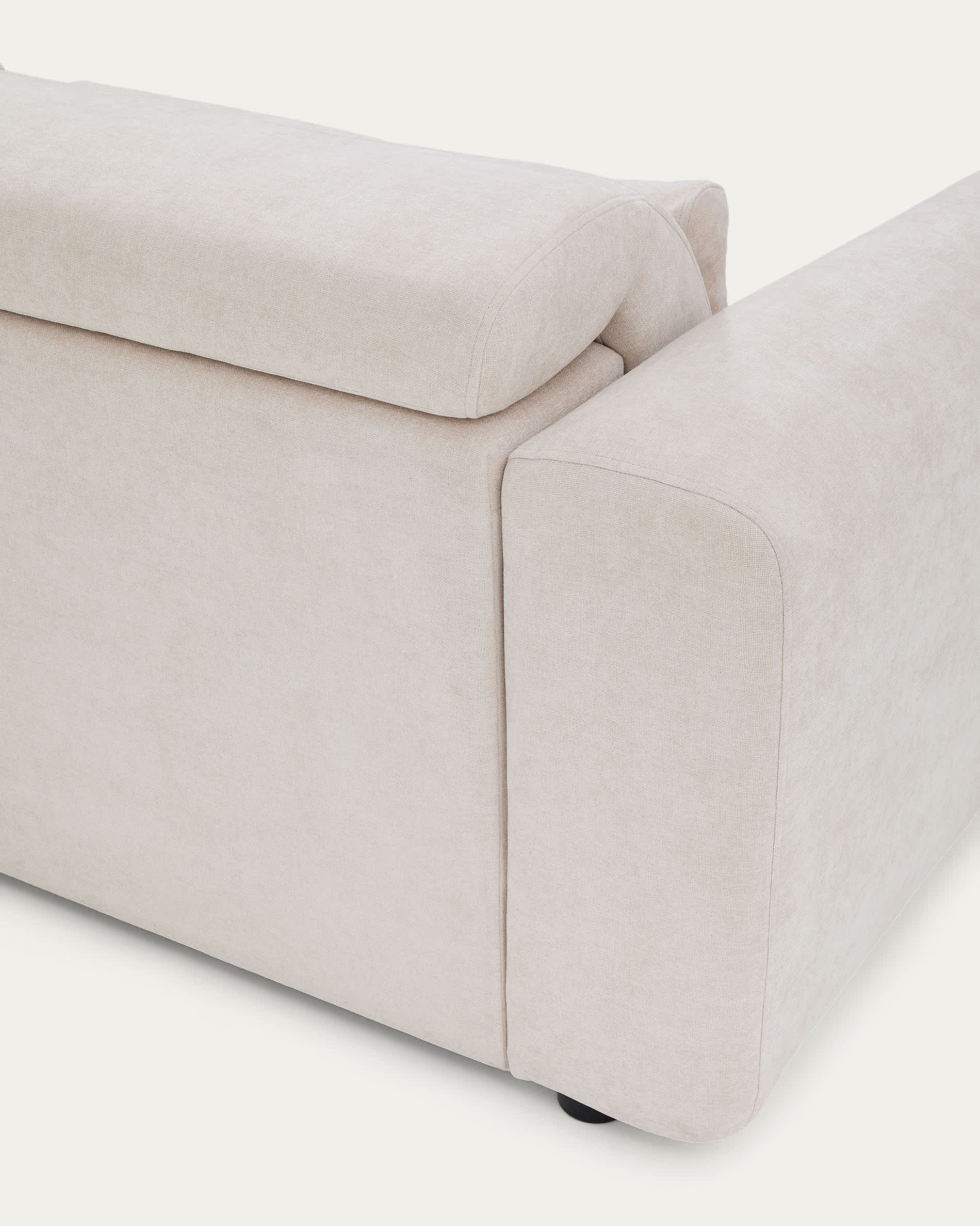 Lares 3-seater sofa with motorised sliding seats and reclining headrest in beige chenille 240cm