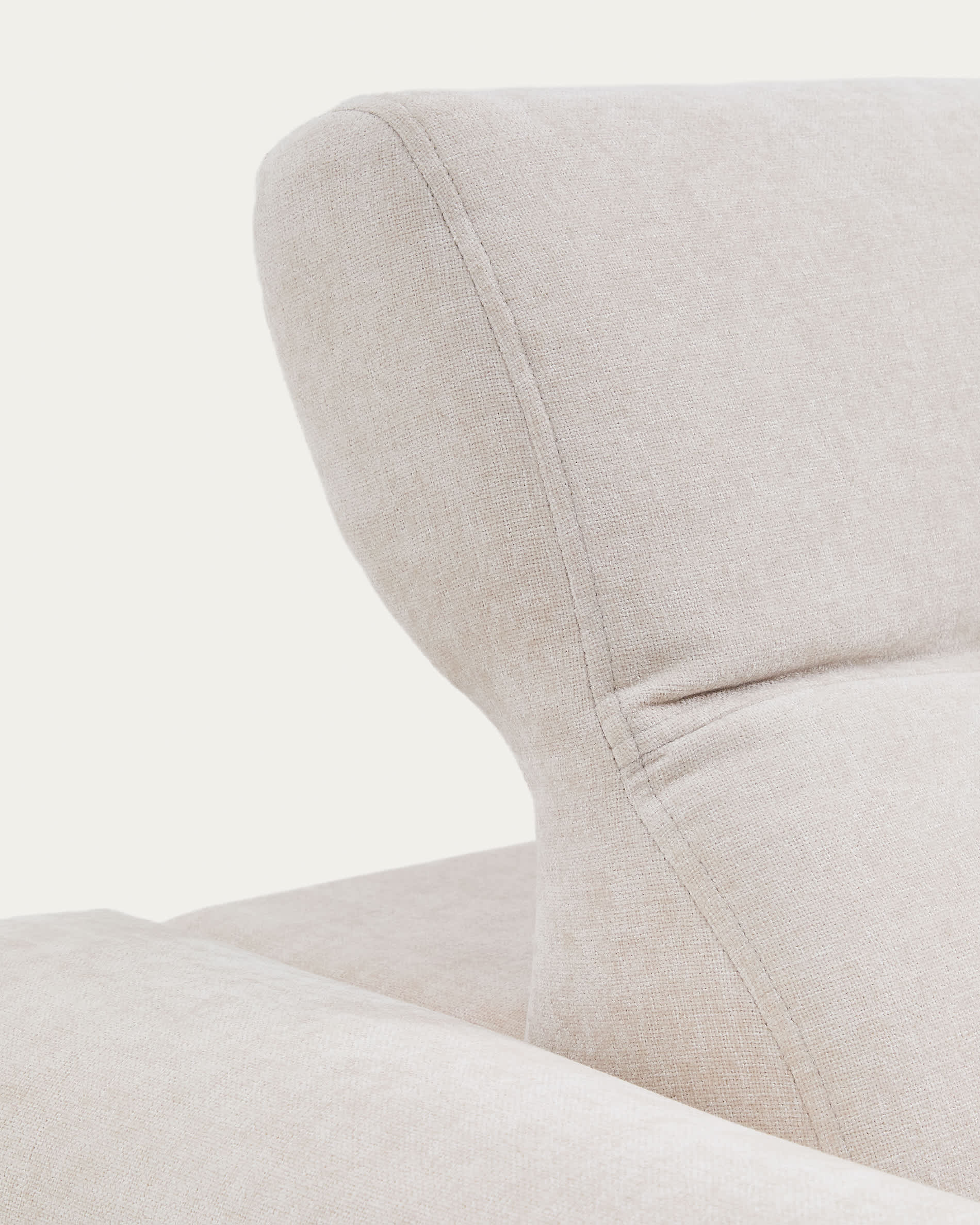 Lares 3-seater sofa with motorised sliding seats and reclining headrest in beige chenille 255cm
