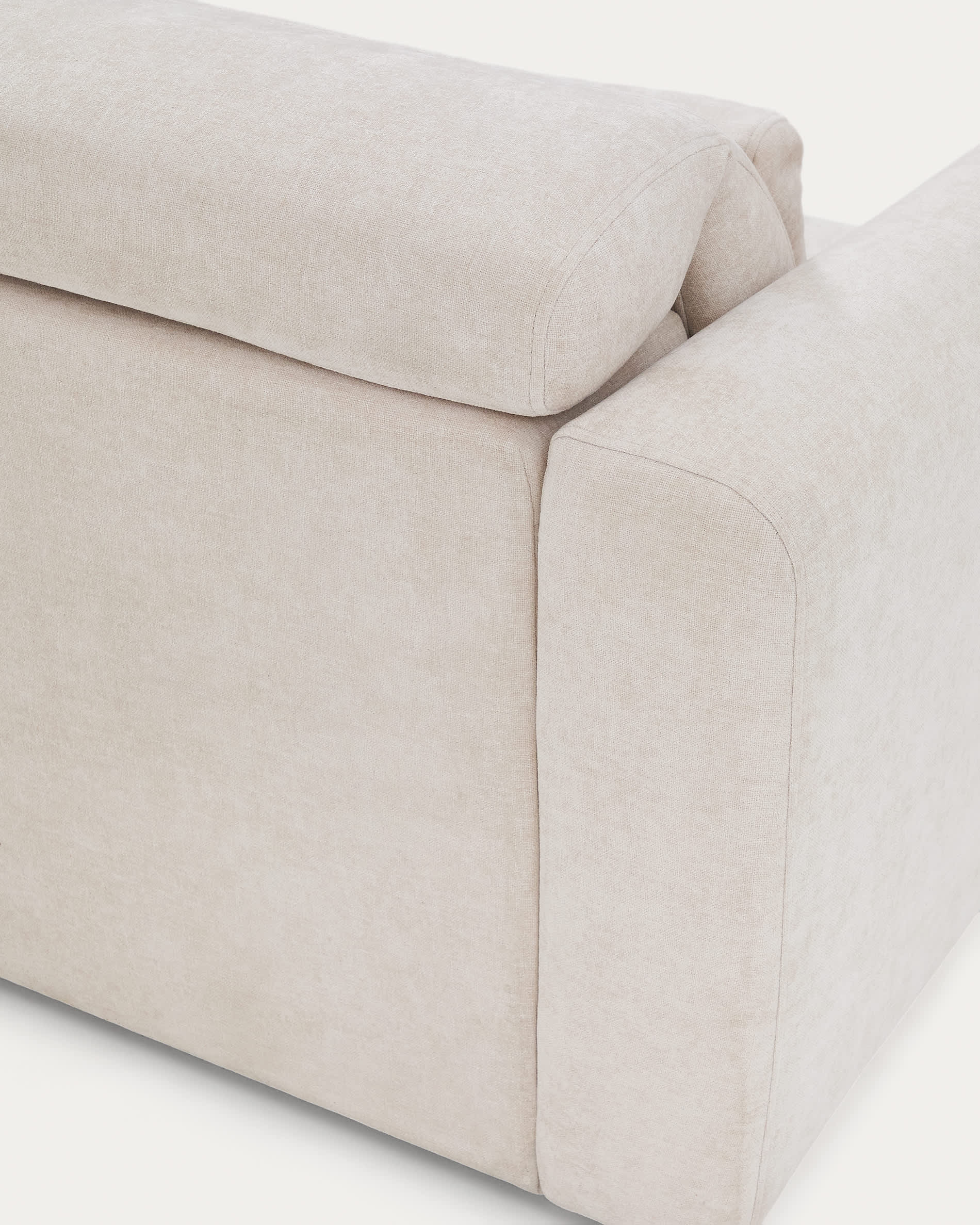 Lares 3-seater sofa with motorised sliding seats and reclining headrest in beige chenille 255cm