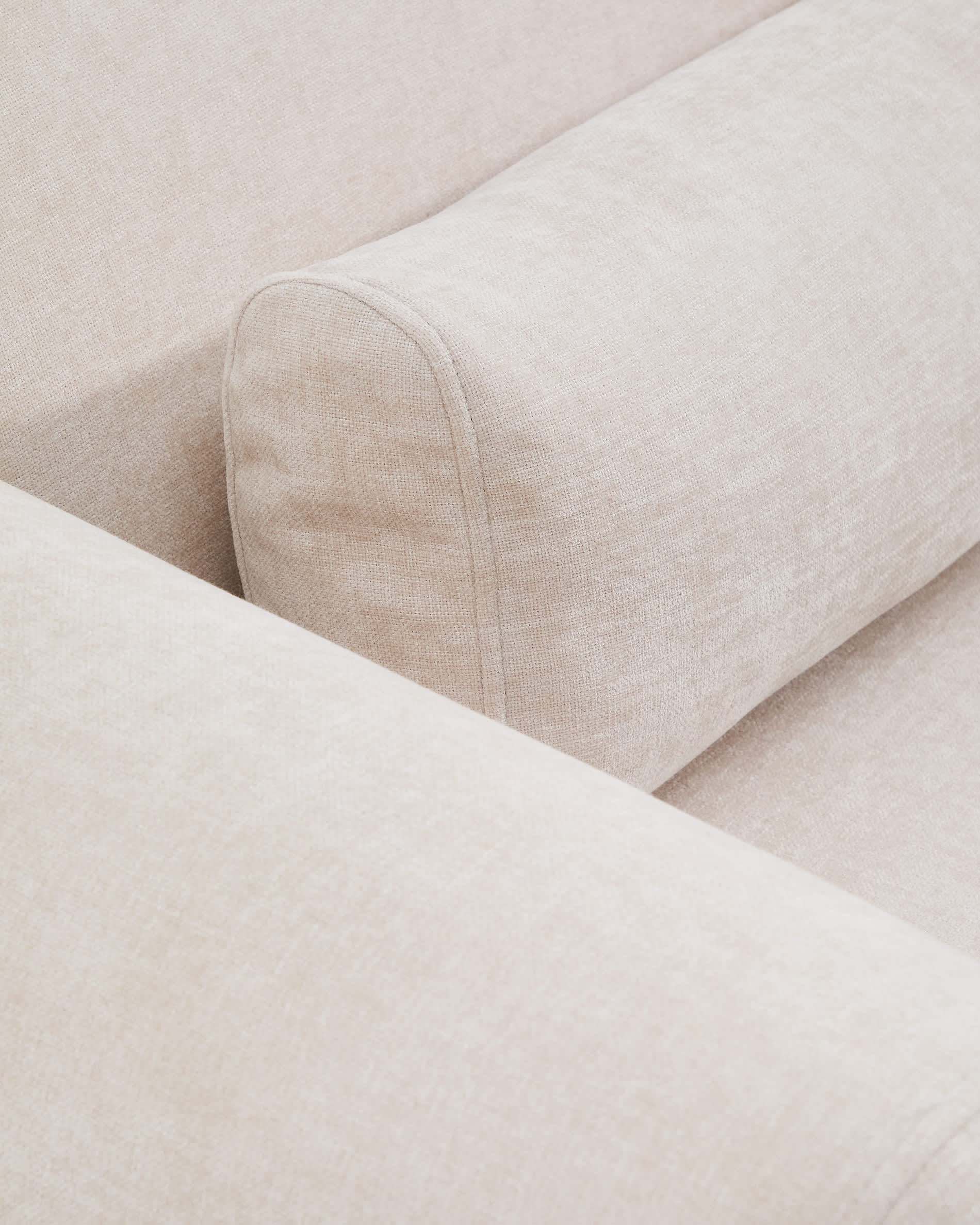 Lares 4-seater sofa with motorised sliding seats and reclining headrest in beige chenille 290cm