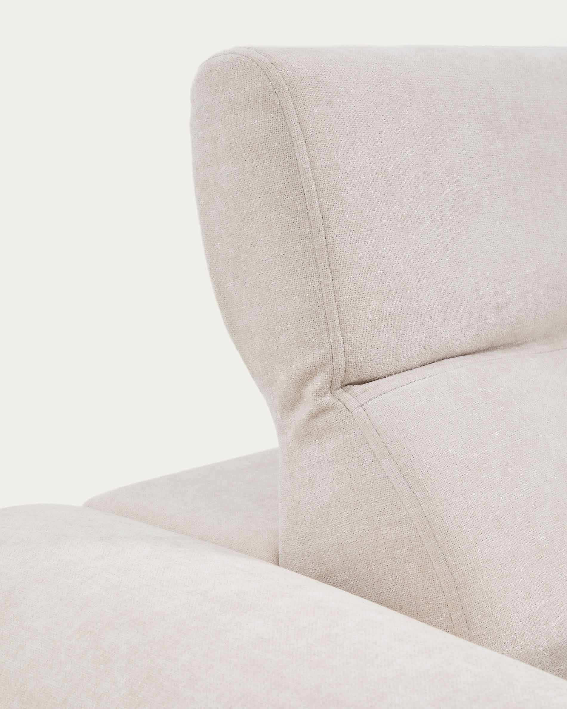 Lares 4-seater sofa with motorised sliding seats and reclining headrest in beige chenille 290cm
