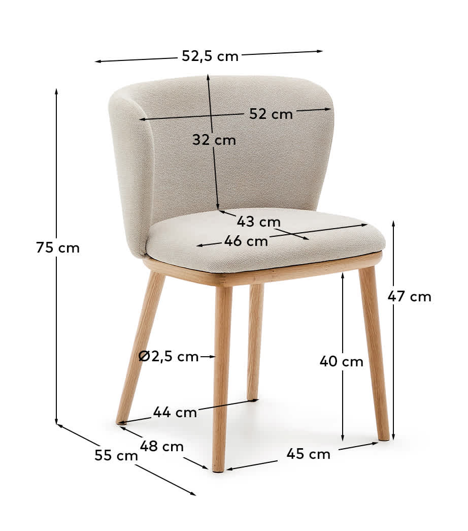 Ciselia chair beige chenille and solid ash wood natural tone finish FSC Mix Credit