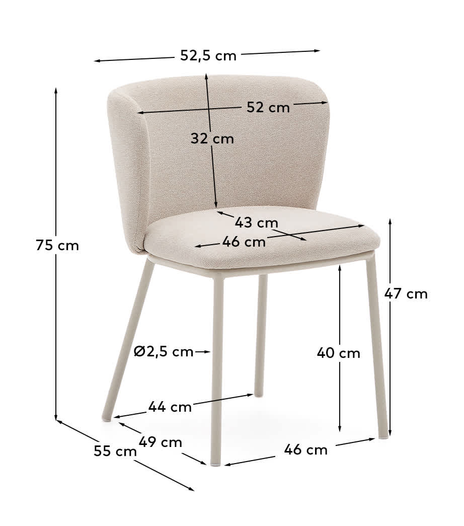 Ciselia chair in beige chenille and beige steel, FSC Mix Credit
