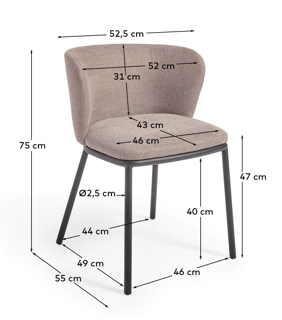 Ciselia chair in light brown chenille and steel legs with black finish FSC Mix Credit