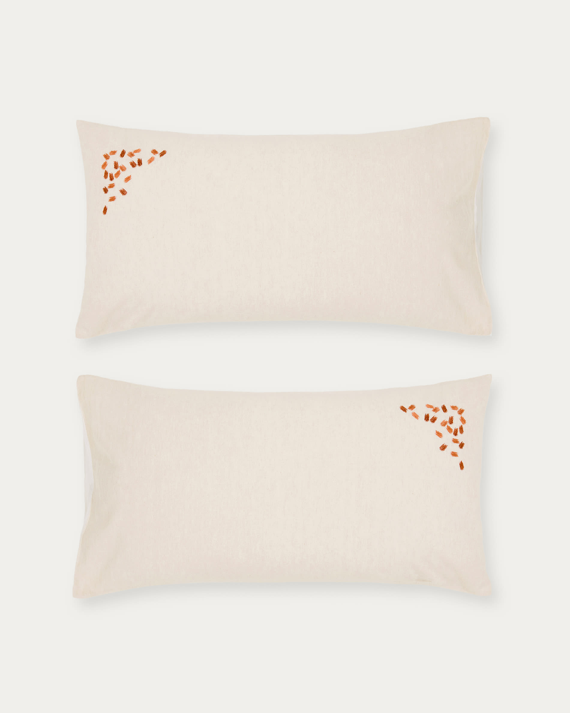 Virelda set of 2 beige cotton and linen pillow cases with embroidery detail 50 x 80 cm