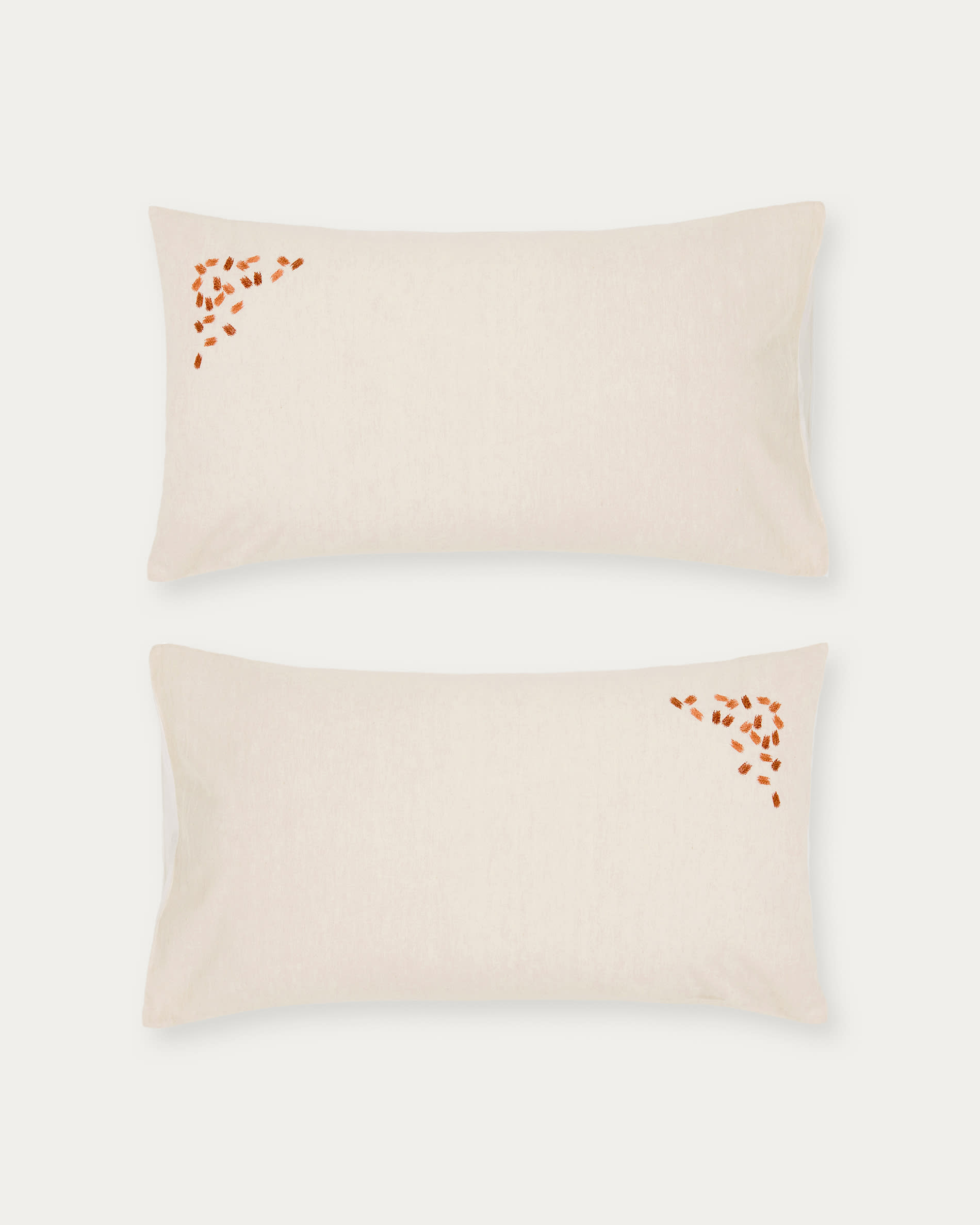 Virelda set of 2 beige cotton and linen pillow cases with embroidery detail 50 x 70 cm