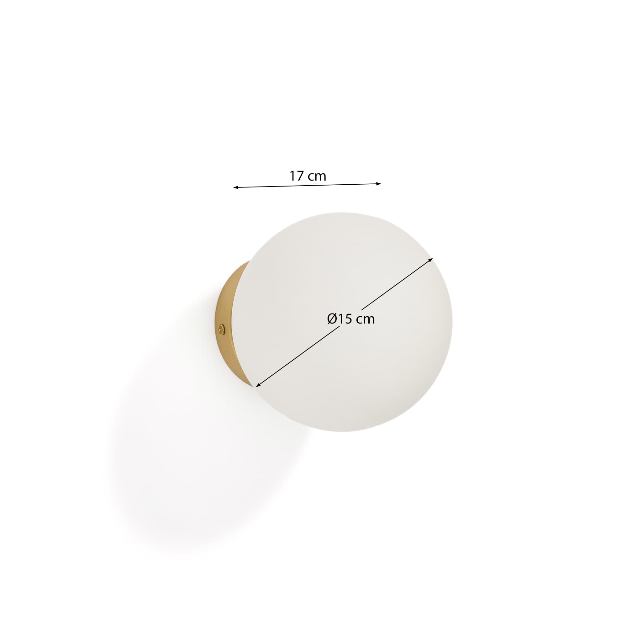 Brisia metal wall lamp with brushed brass finish and 1 frosted glass ball Ø15cm