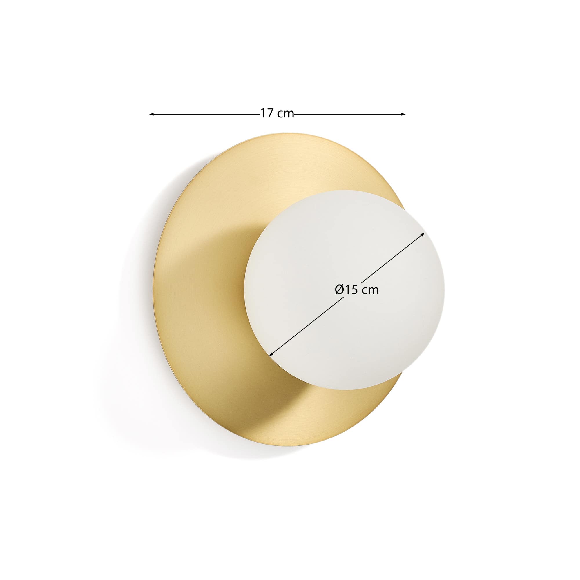 Metal wall lamp with brushed brass finish and 1 frosted glass ball Ø20cm
