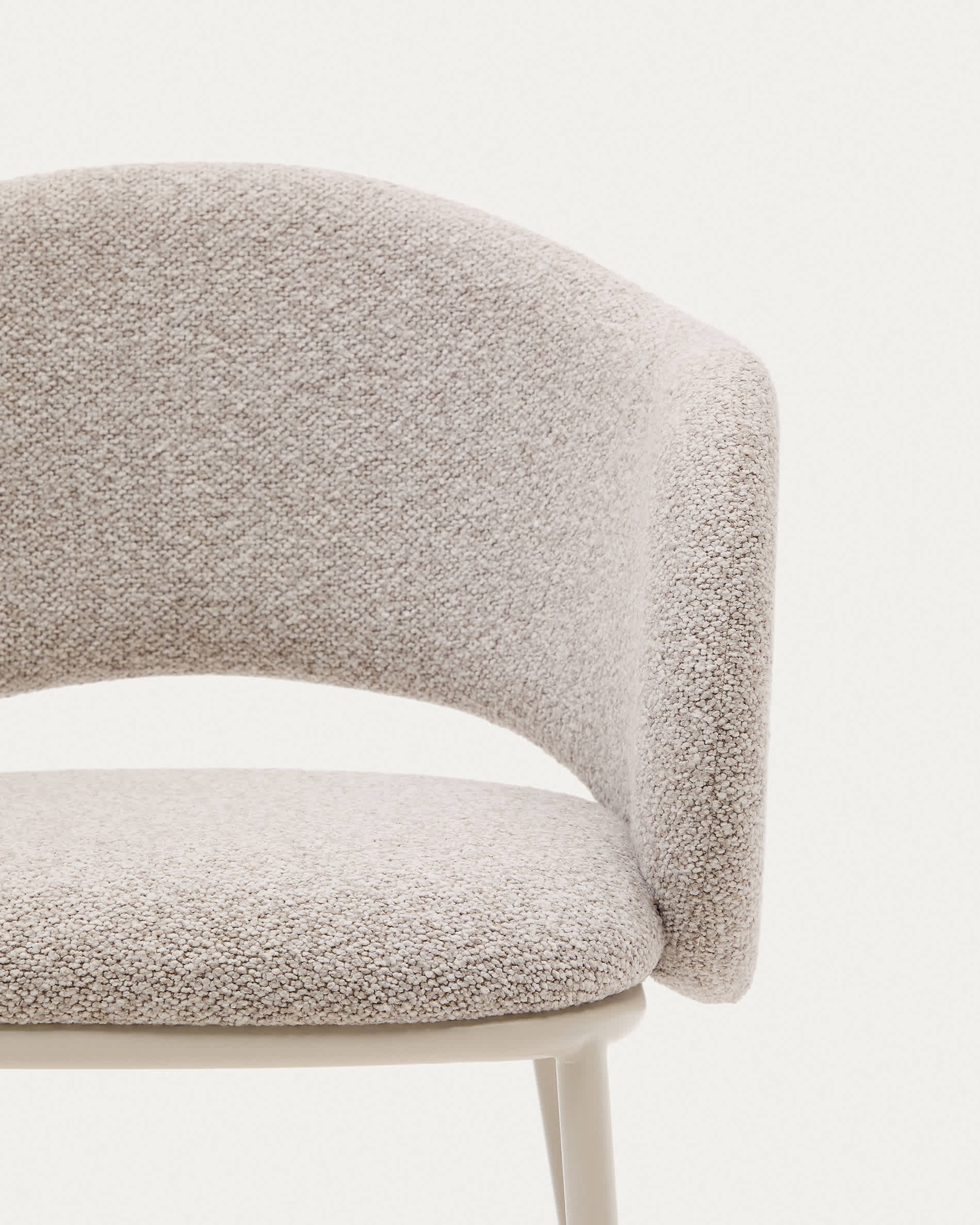 Maina chair in thick beige chenille and steel legs in a beige finish, FSC Mix Credit