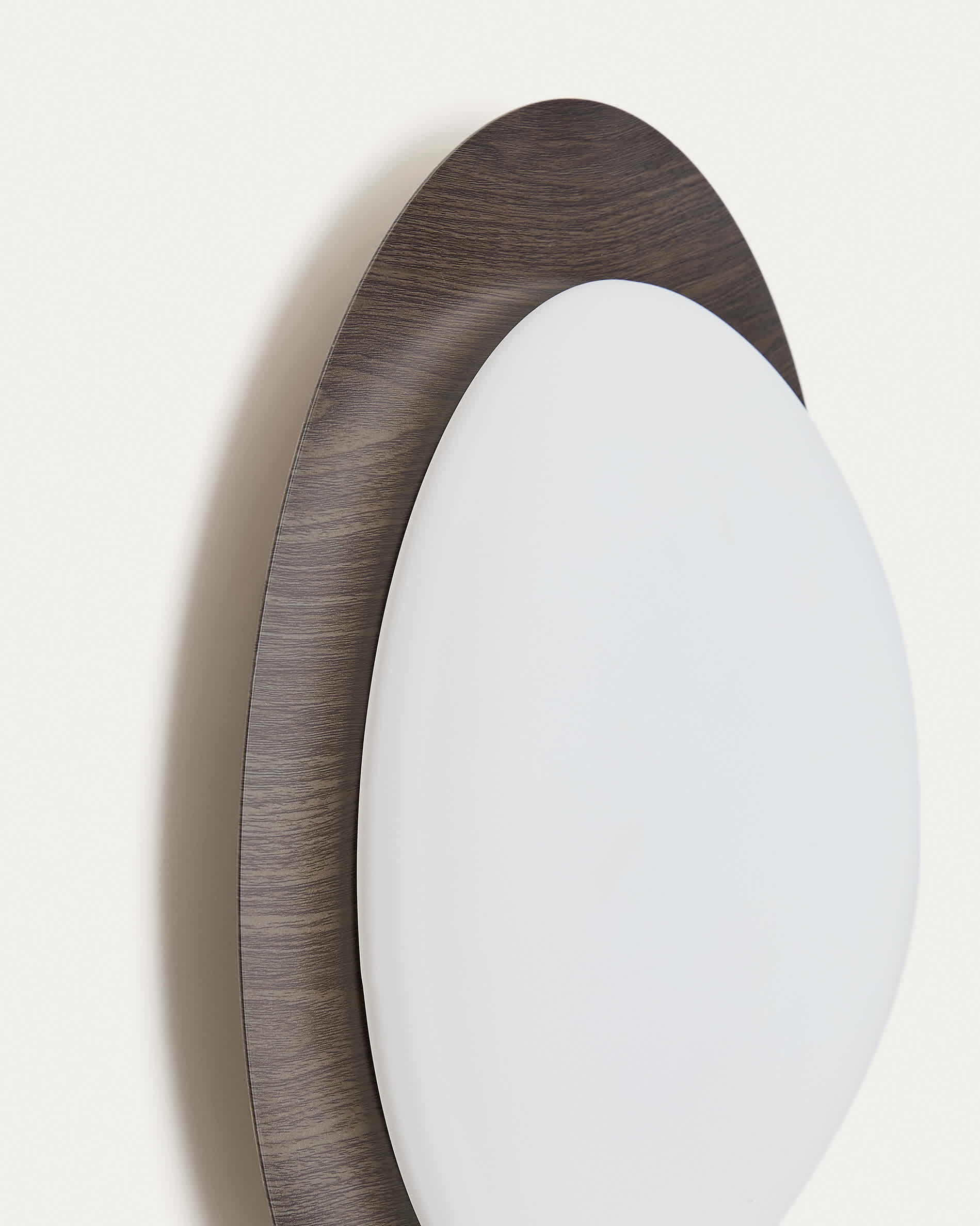 Novae ceiling lamp in dark wood-effect brushed steel and frosted glass Ø 40 cm