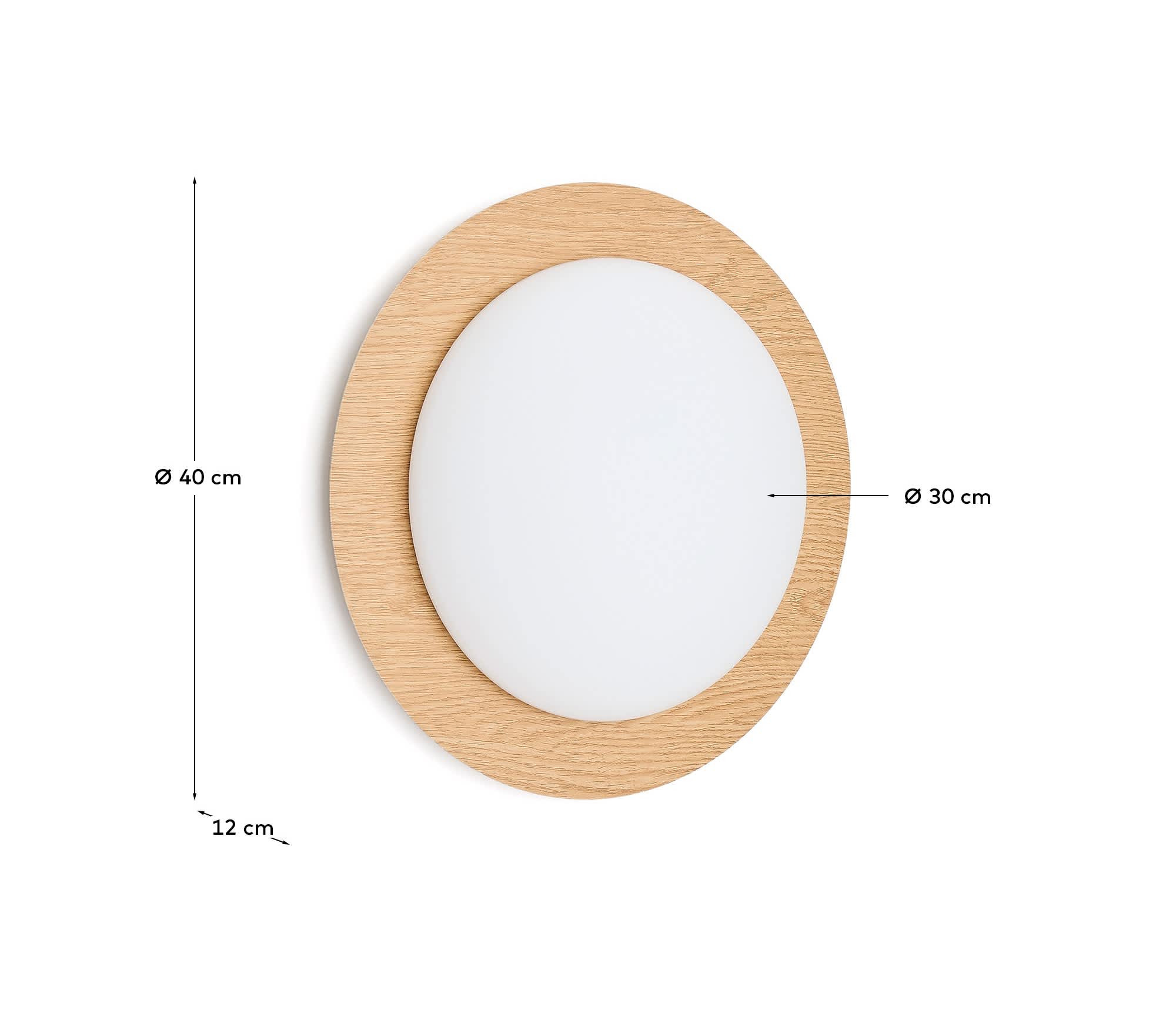 Novae ceiling lamp in light wood-effect brushed steel and frosted glass Ø 40 cm
