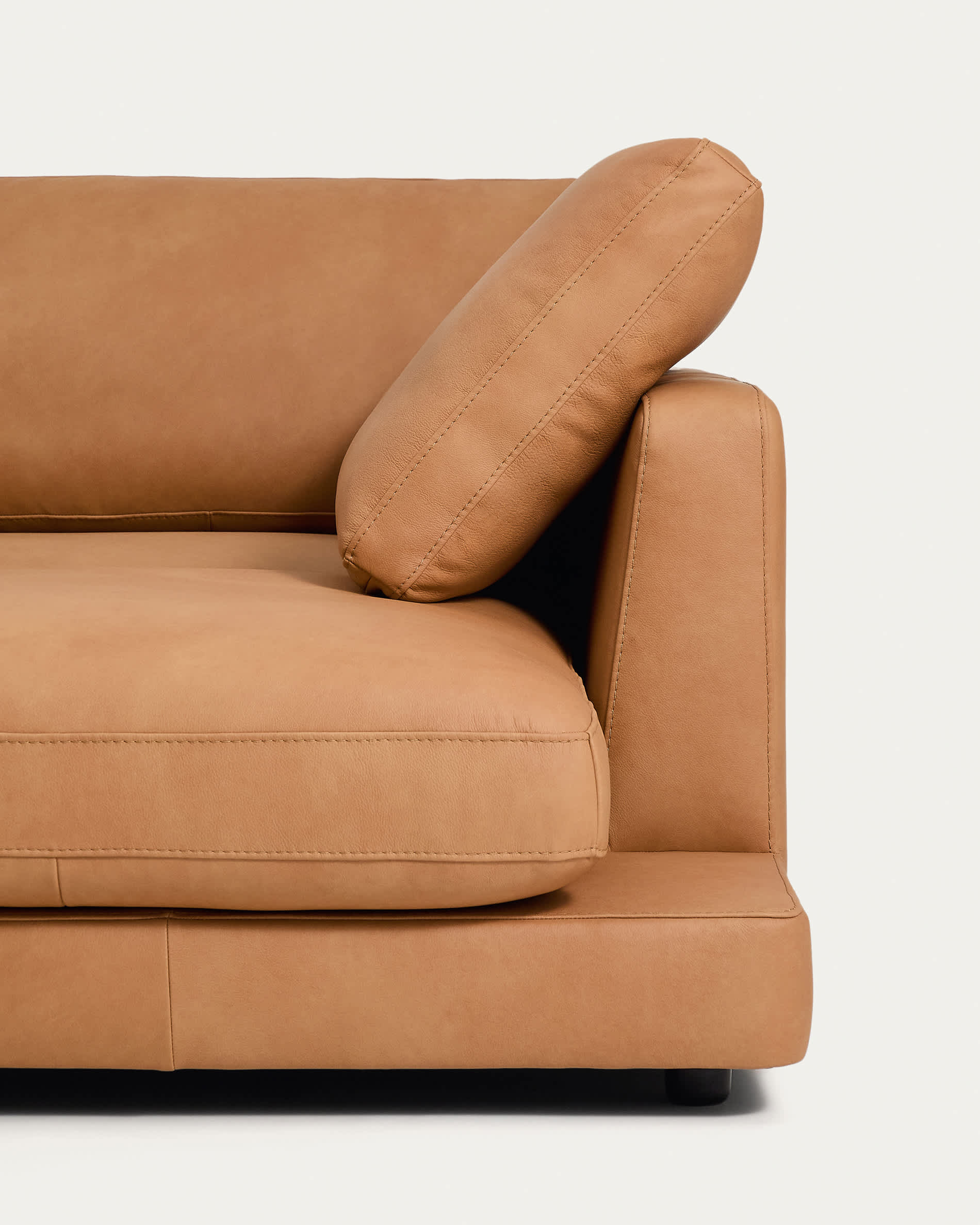Gala 4-seater leather sofa with right chaise longue brown 300cm