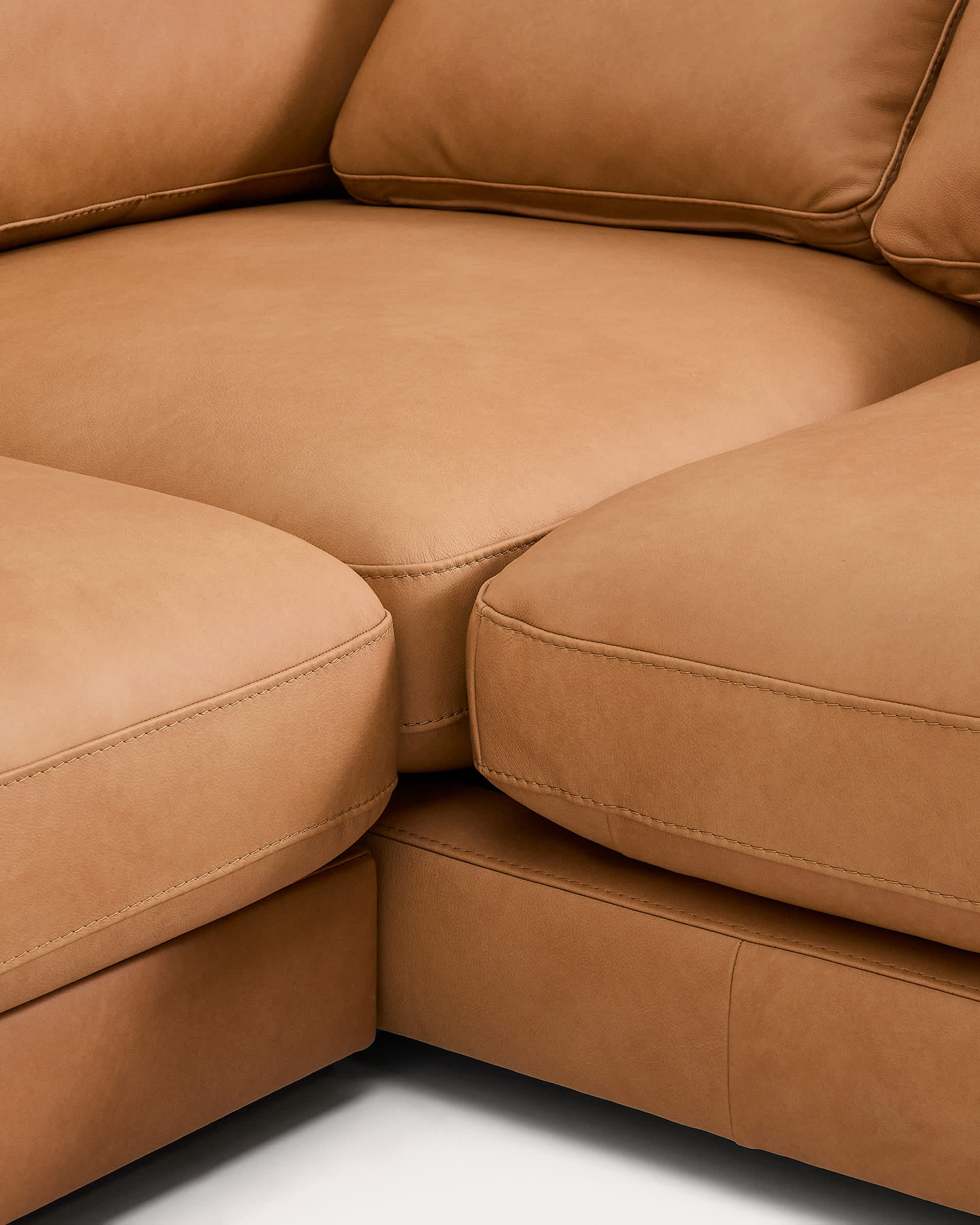 Gala 4-seater leather sofa with right chaise longue brown 300cm