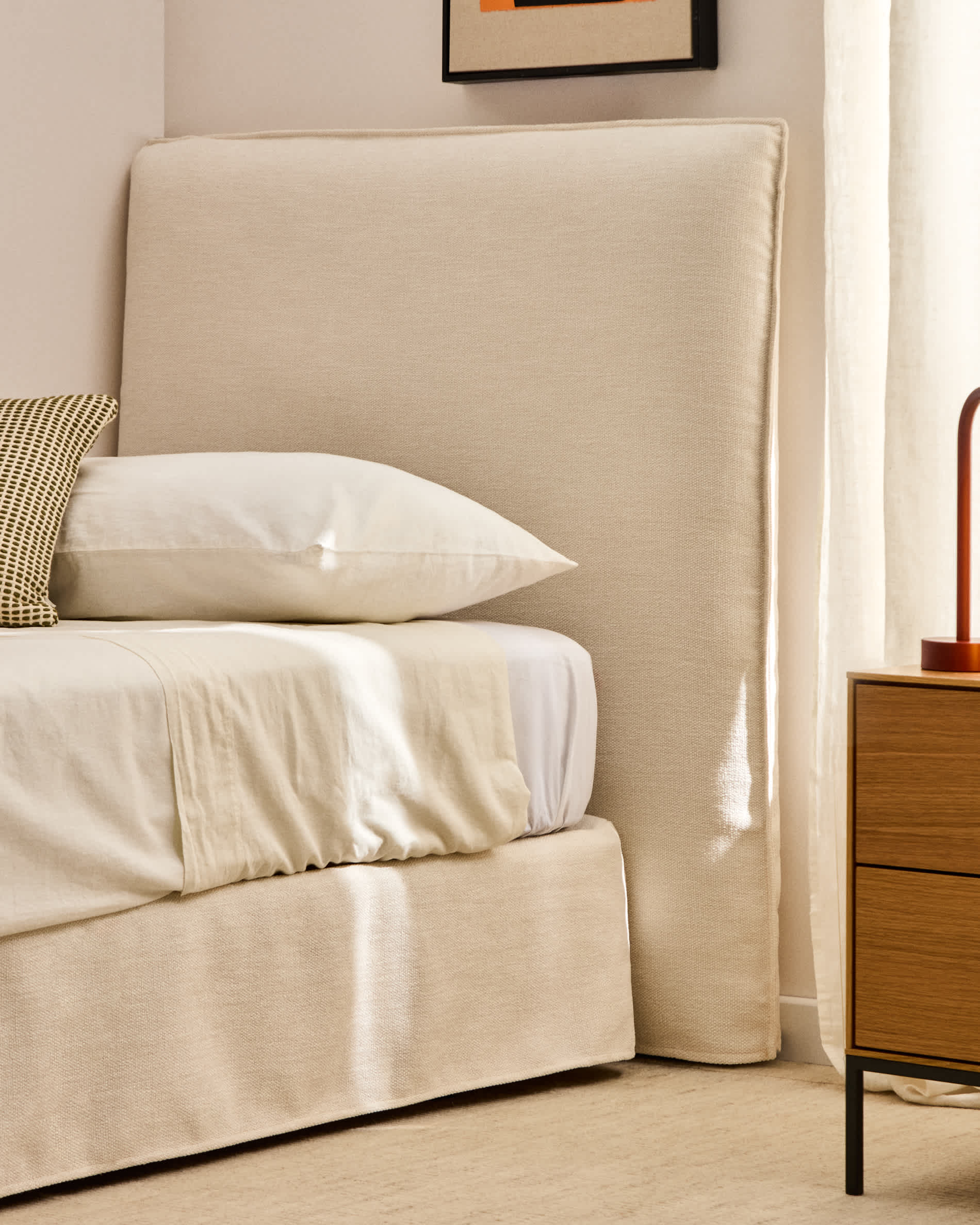 Jaira headboard cover in white chenille for a bed up to 90 cm