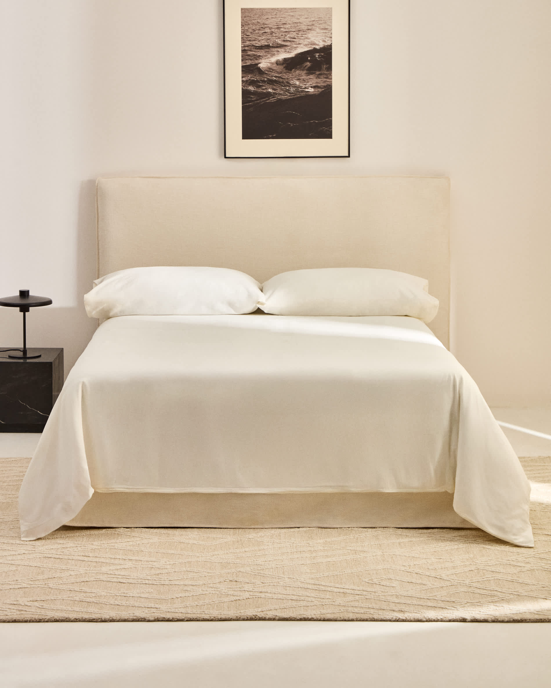 Jaira headboard cover in white chenille for a bed up to 160 cm