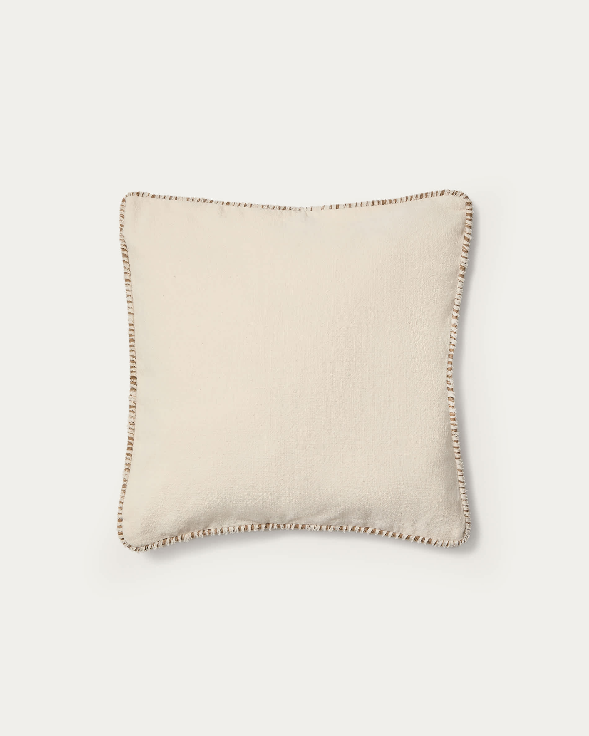 Enari beige cotton cushion cover with contrasting brown trim 50 x 50cm