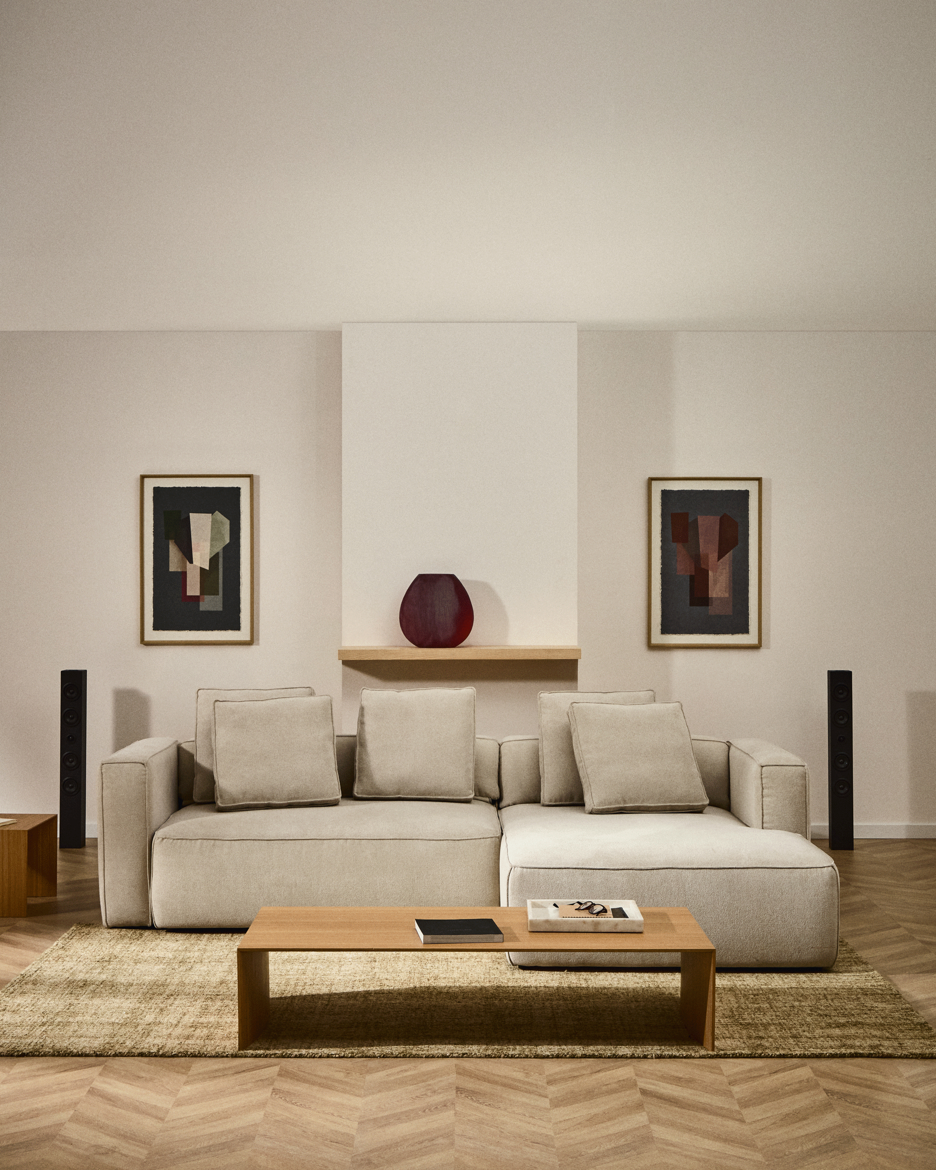 Marela beige chenille 3-seater sofa bed with right chaise longue 276cm FSC Mix Credit