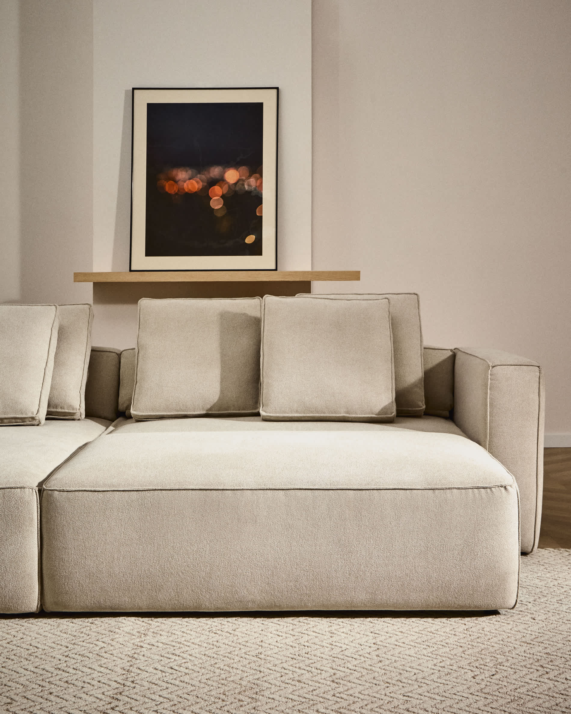 Marela beige chenille 3-seater sofa bed with left chaise longue 276cm FSC Mix Credit