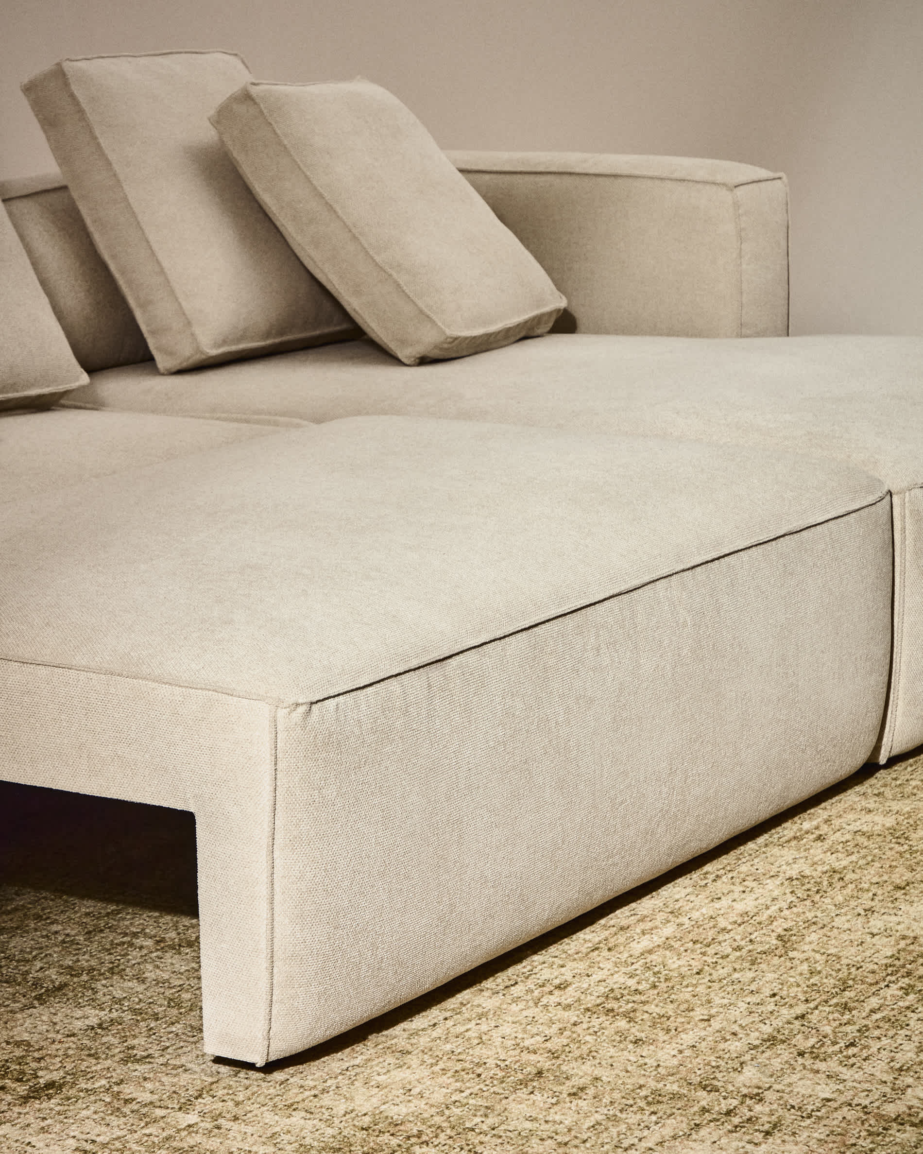 Marela beige chenille 3-seater sofa bed with right chaise longue 276cm FSC Mix Credit