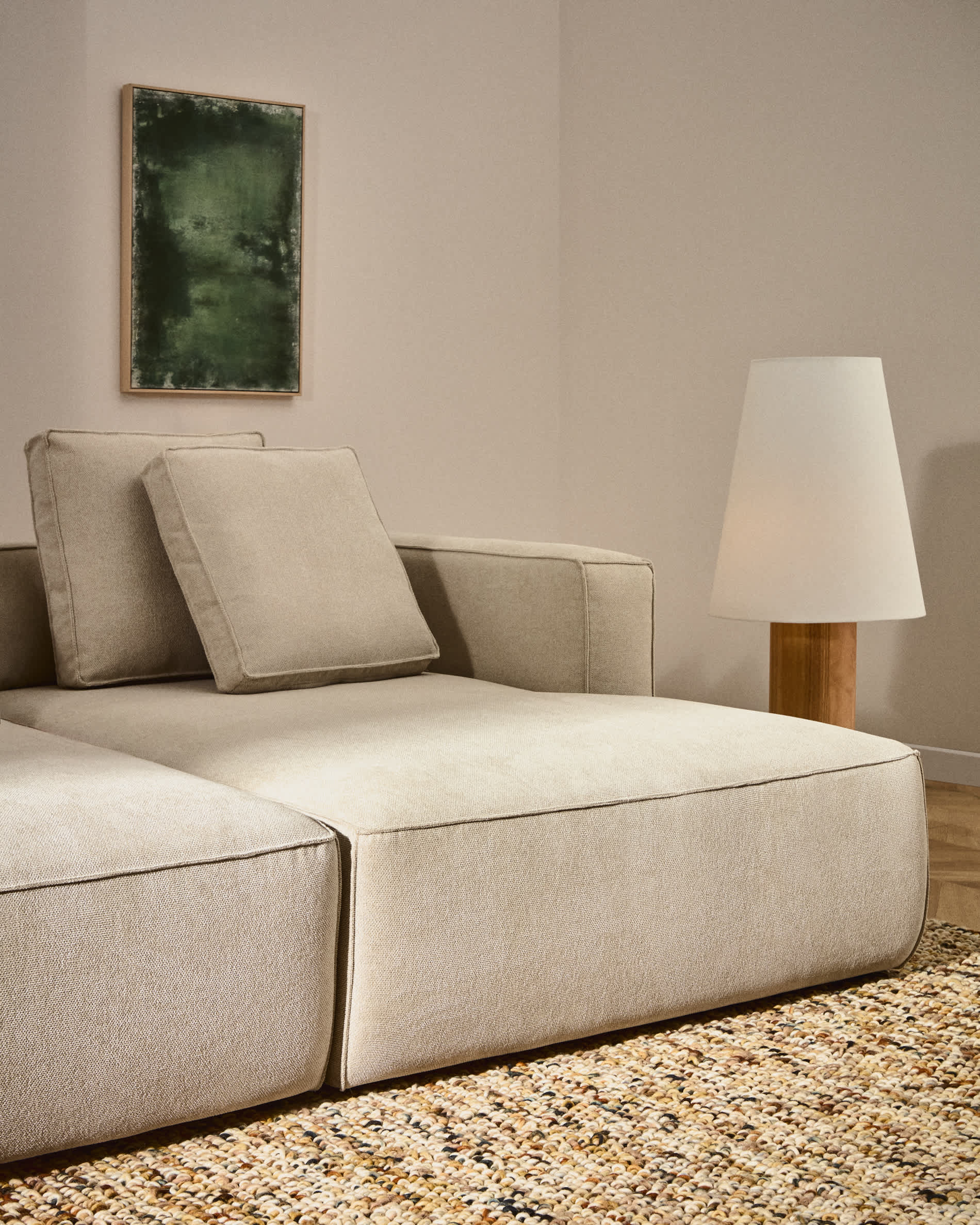 Marela beige chenille 3-seater sofa bed with right chaise longue 236cm FSC Mix Credit