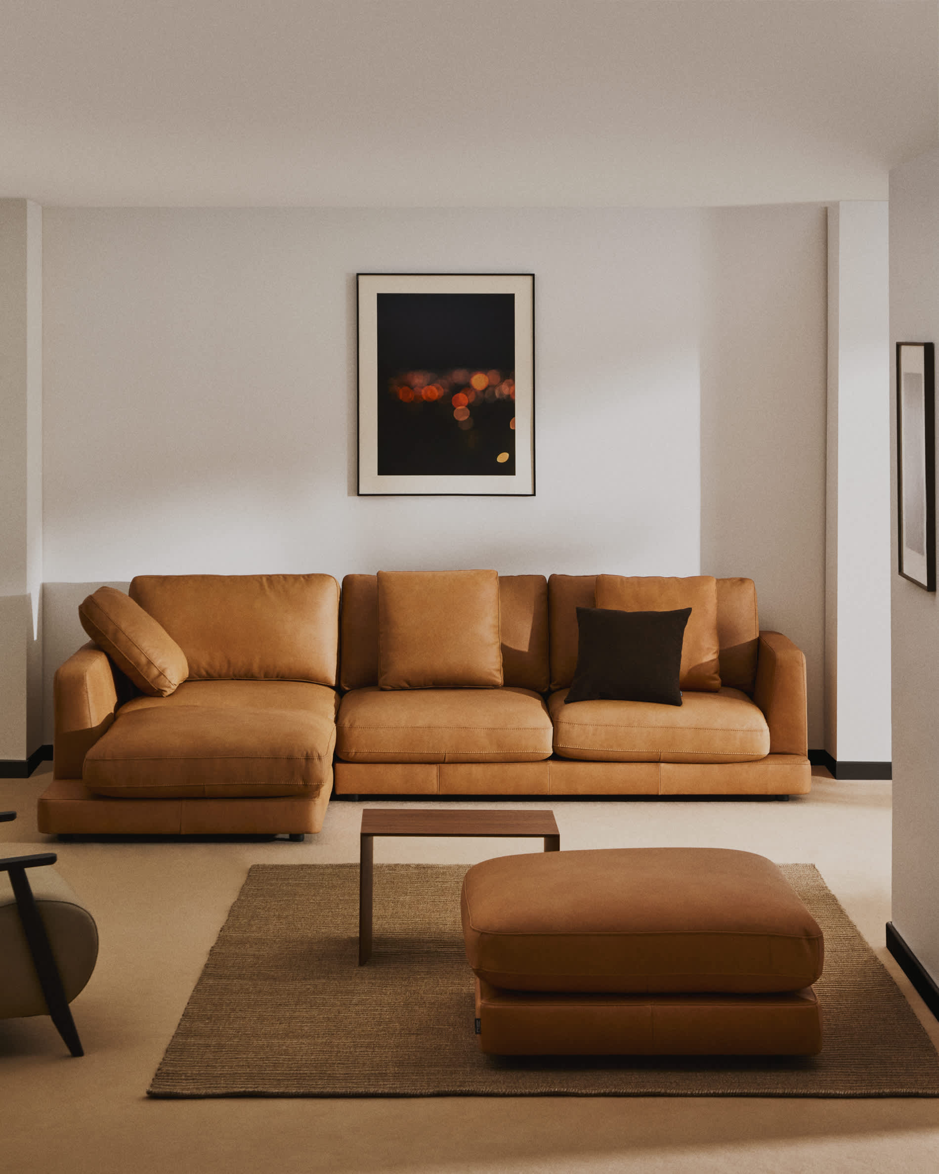 Gala 4-seater leather sofa with left chaise longue brown 300cm